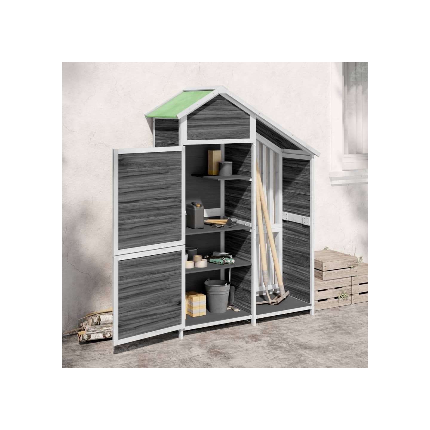 Abri à outils de jardin gris 120x53,5x170 cm bois massif pin