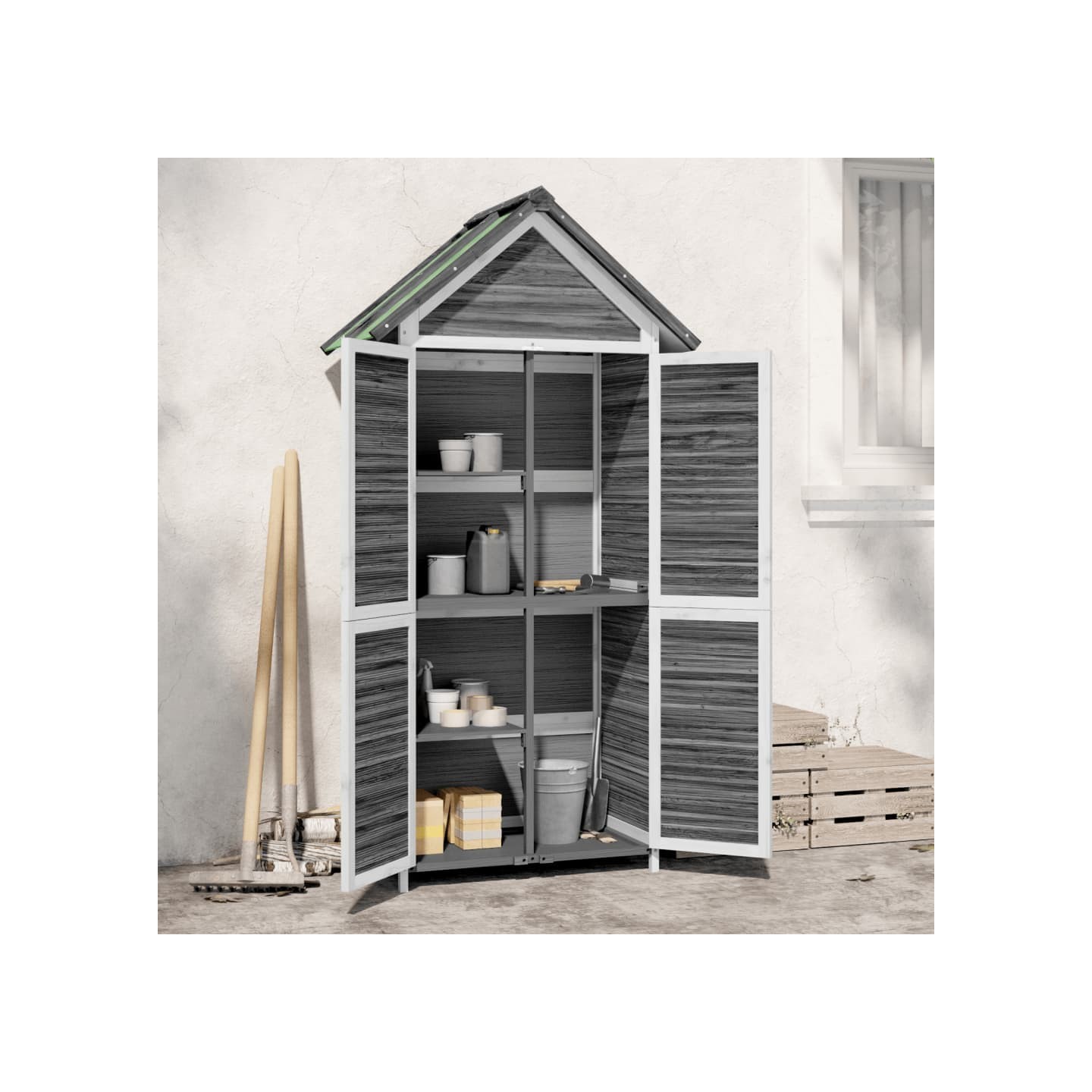 Abri à outils de jardin gris 89x52,5x175 cm bois massif pin