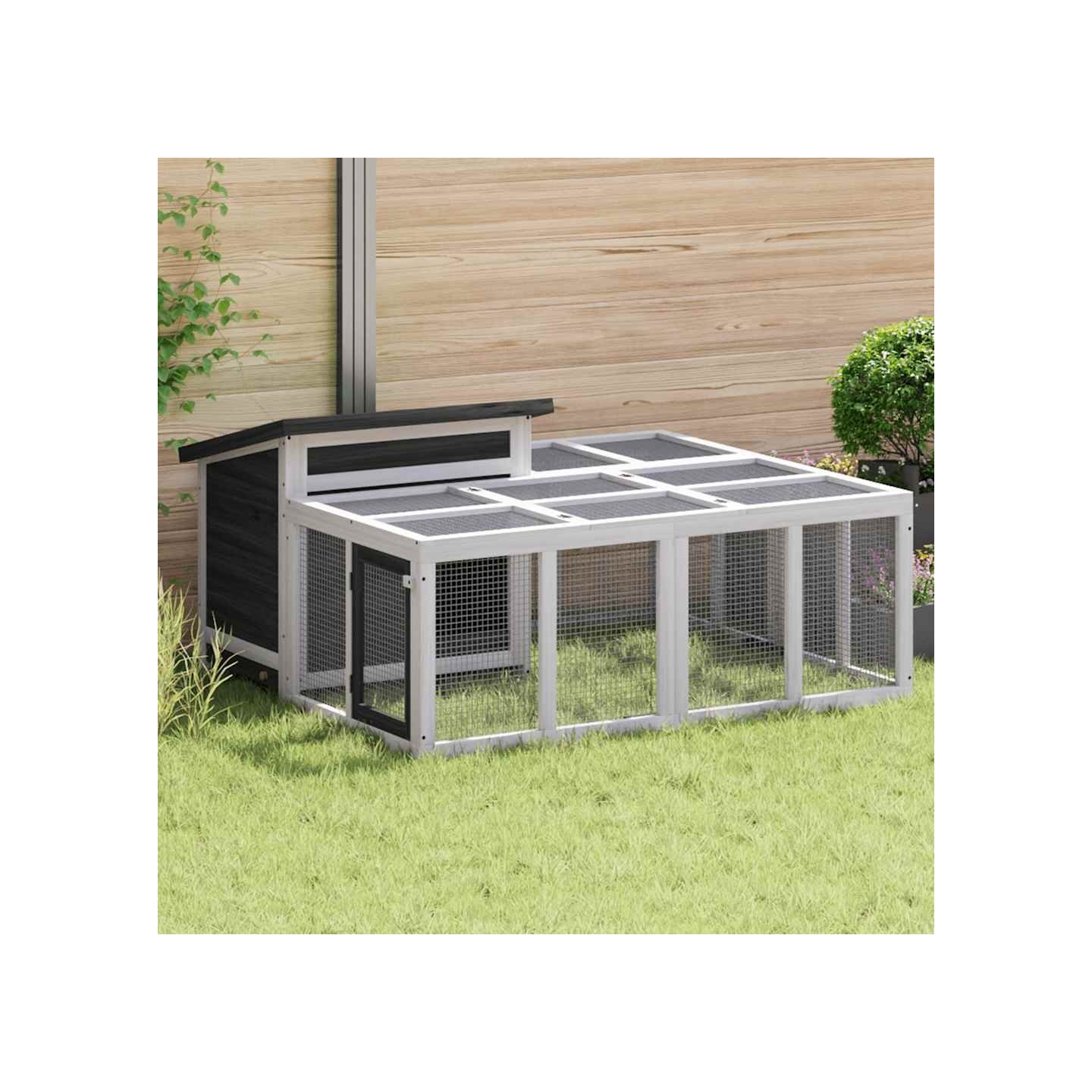 Clapier gris 144x123x67,5 cm bois de pin massif