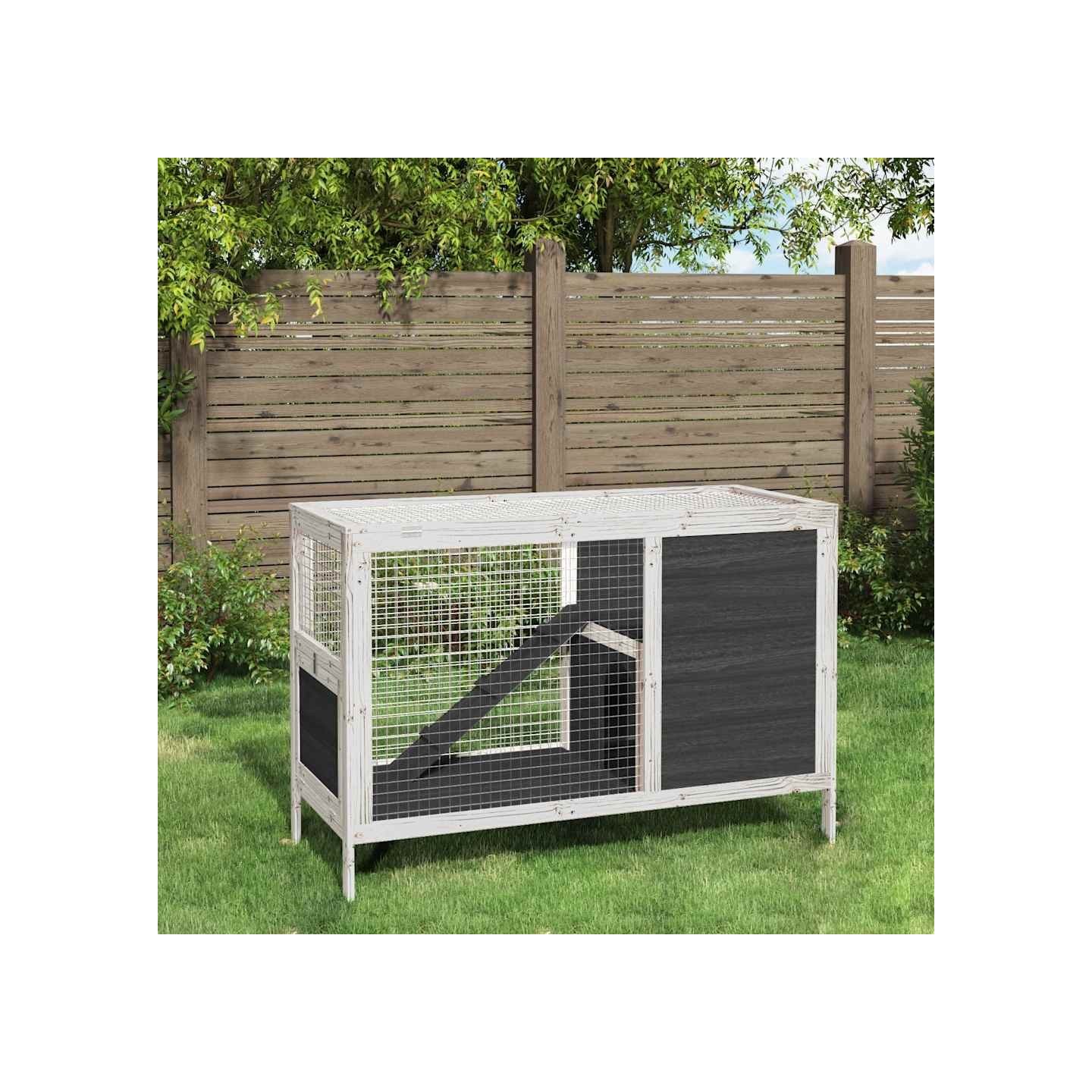 Clapier gris 103x44x69,5 cm bois de pin massif