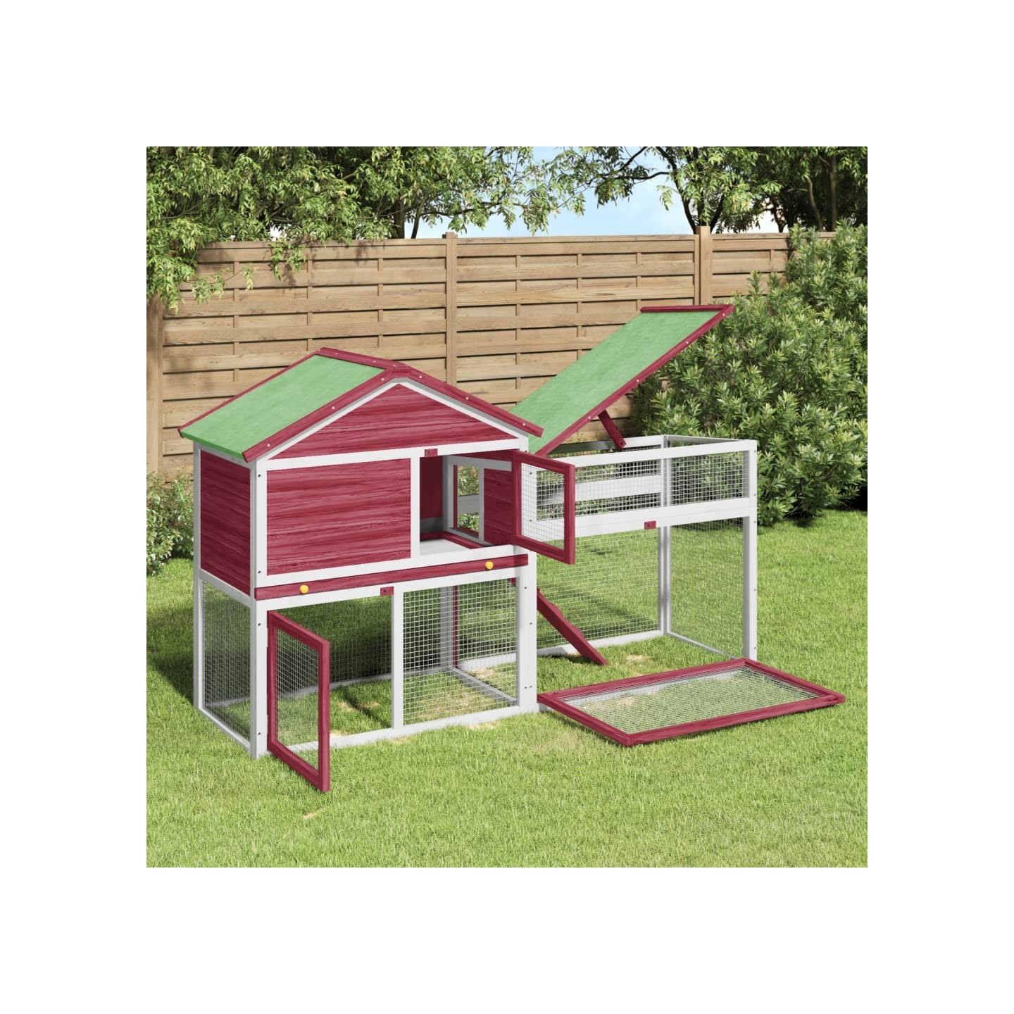 Clapier rouge 185,5x60,5x109,5 cm bois de pin massif