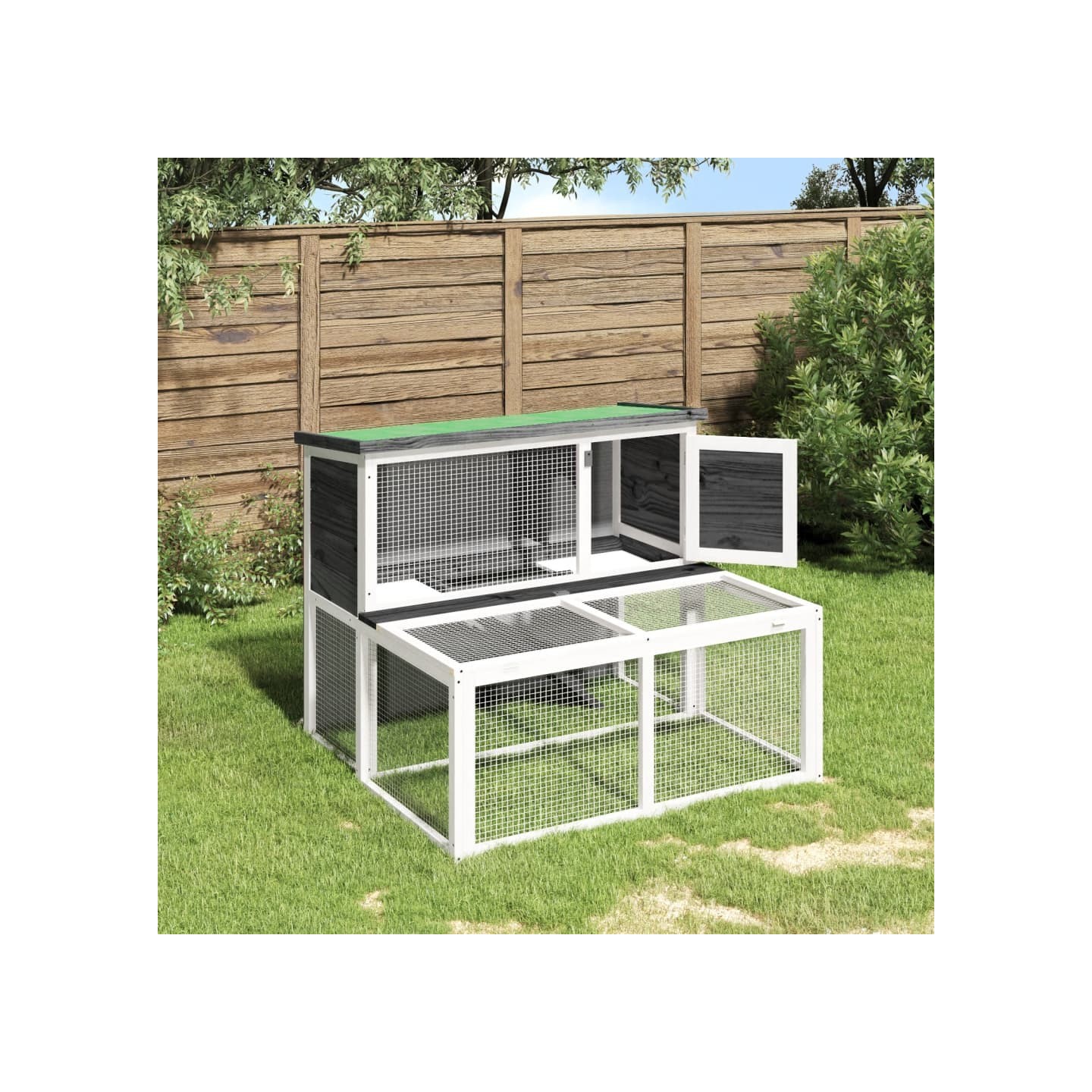 Clapier gris 102x90x84,5 cm bois de pin massif