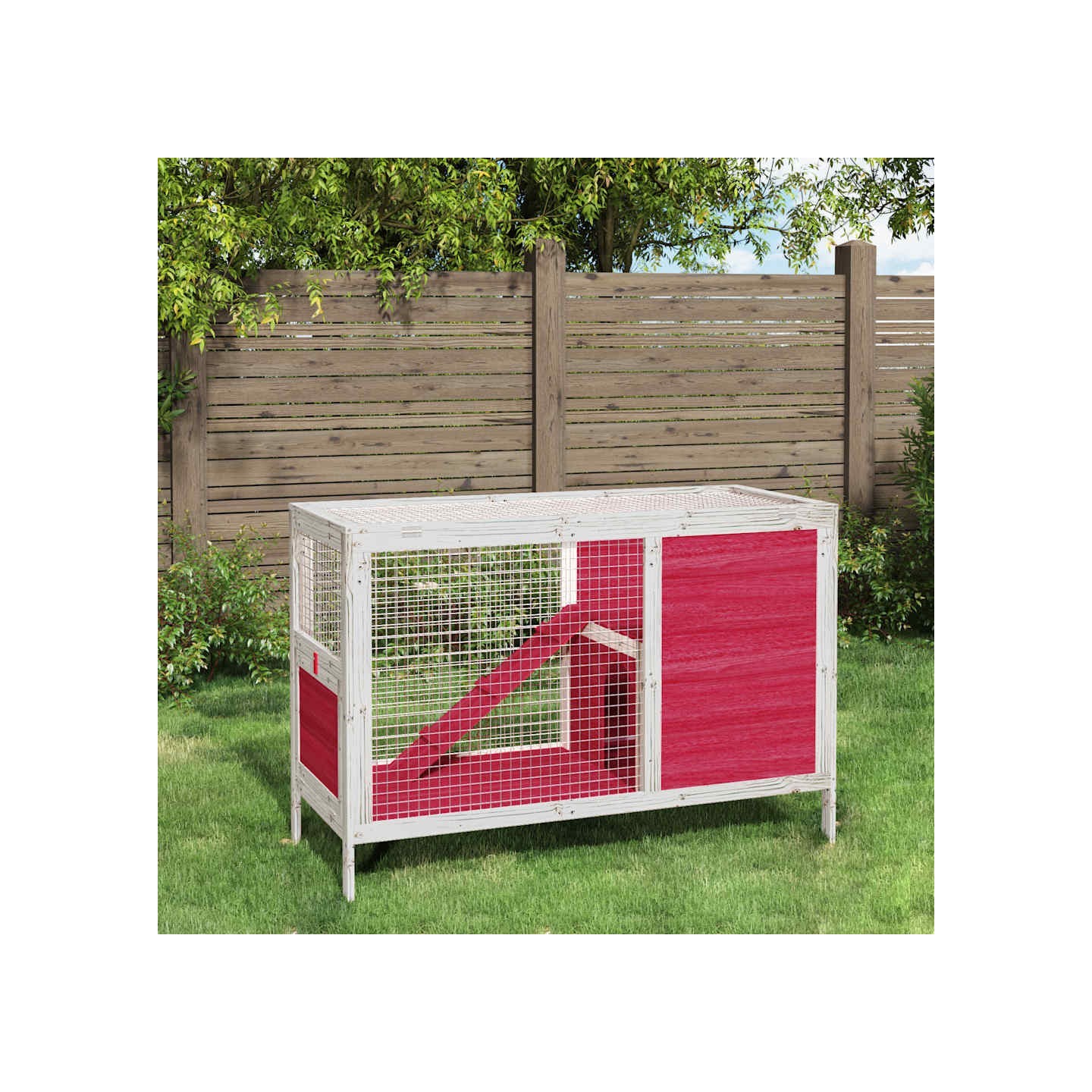 Clapier rouge 103x44x69,5 cm bois de pin massif