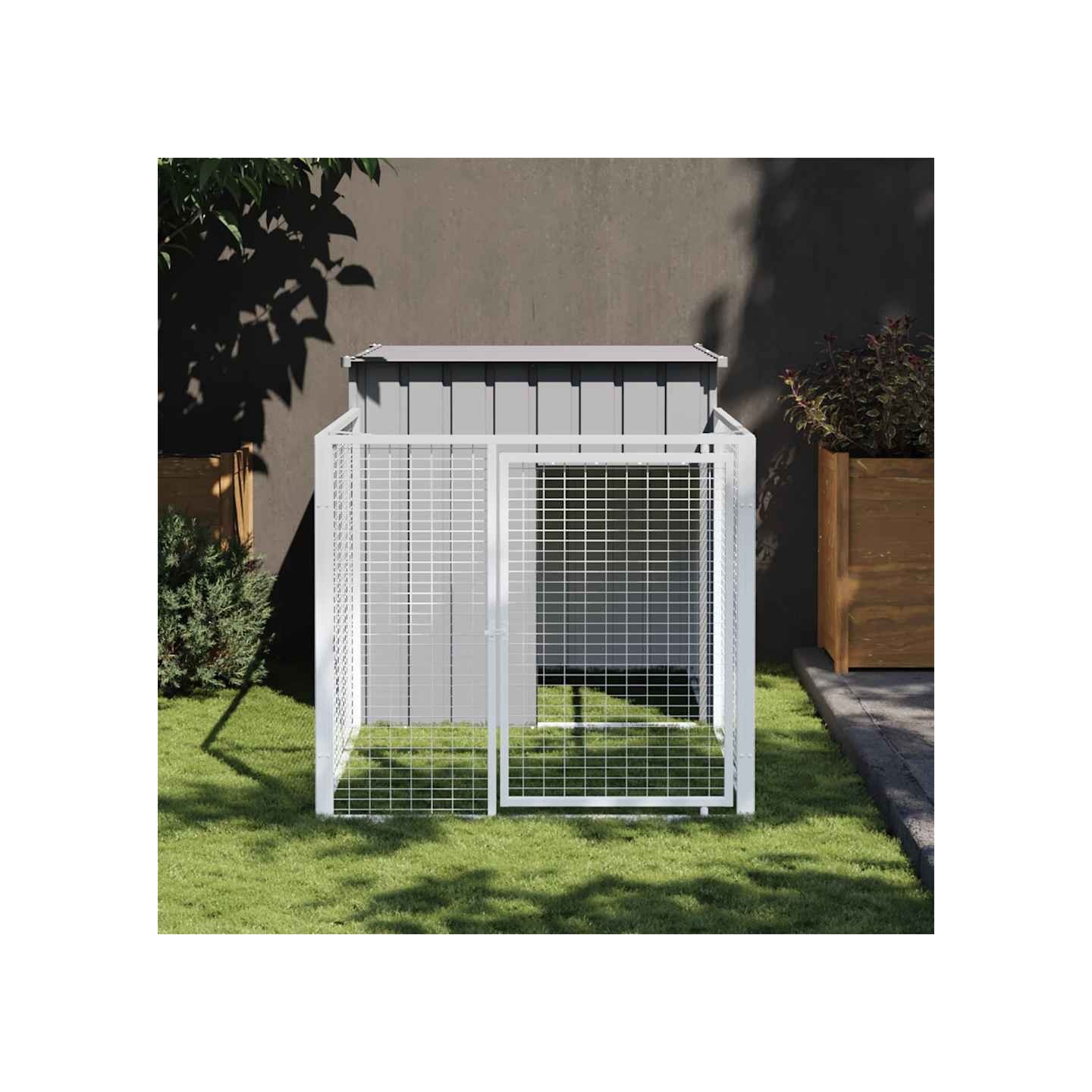 Niche pour chien avec enclos gris clair 110x201x110 cm