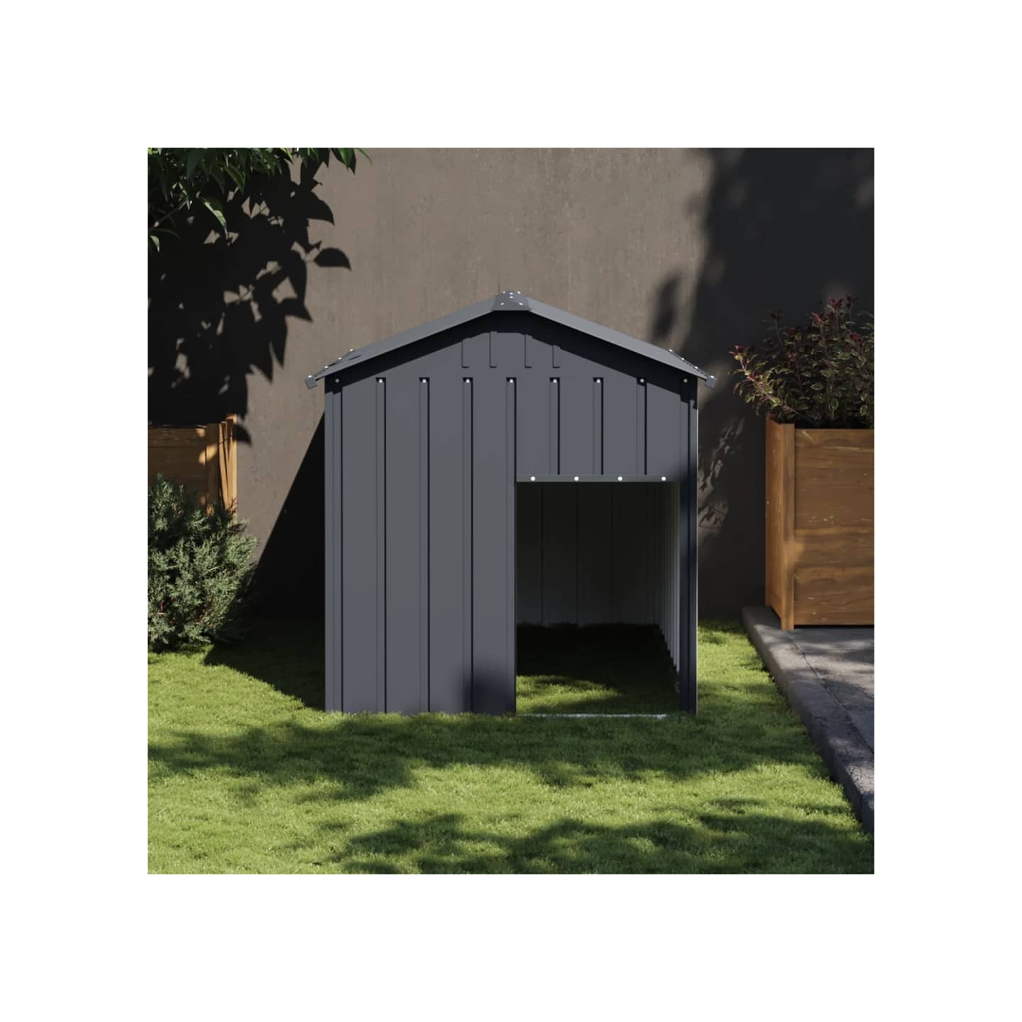 Niche pour chien avec toit anthracite acier galvanisé