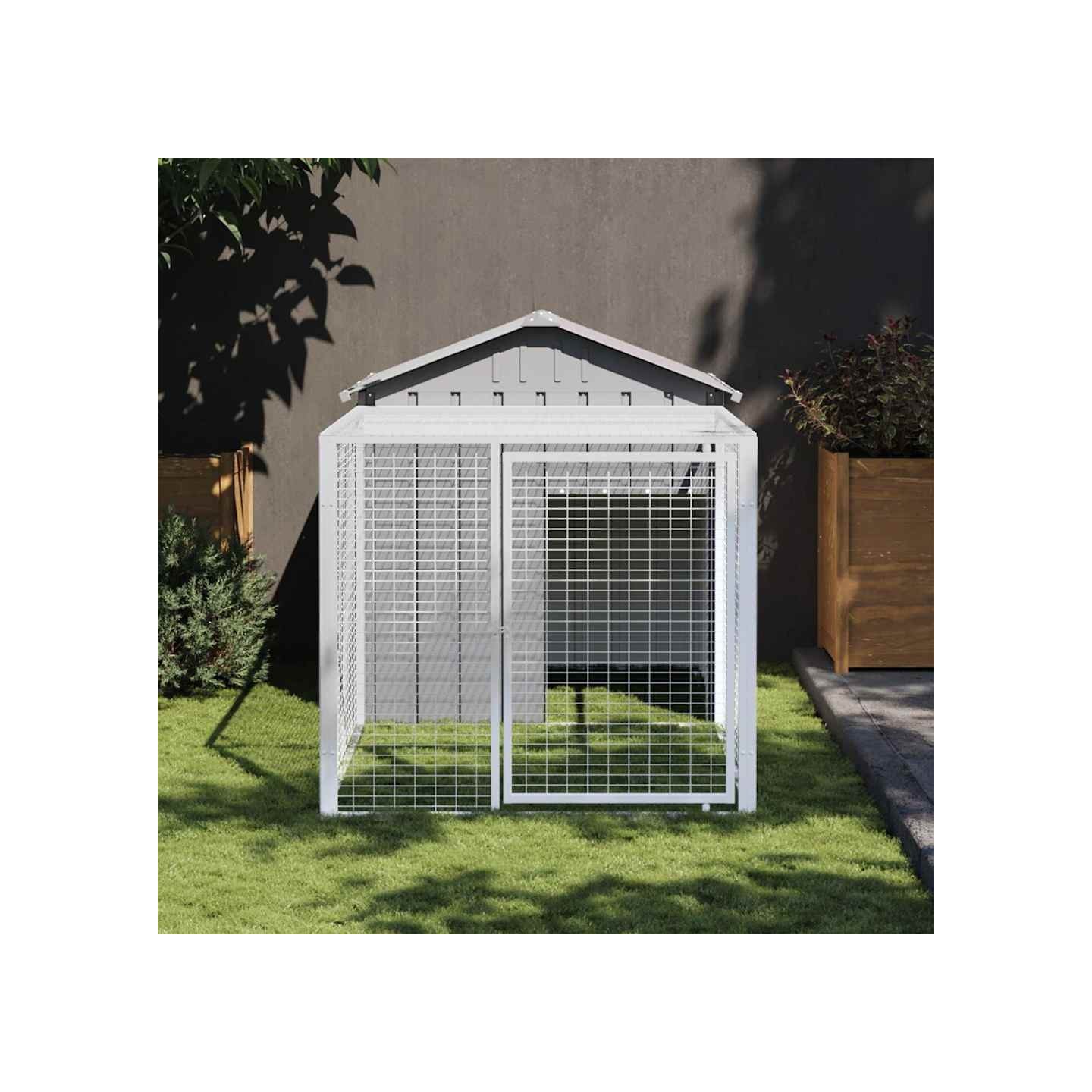 Cage à poulets avec enclos gris clair 117x201x123 cm