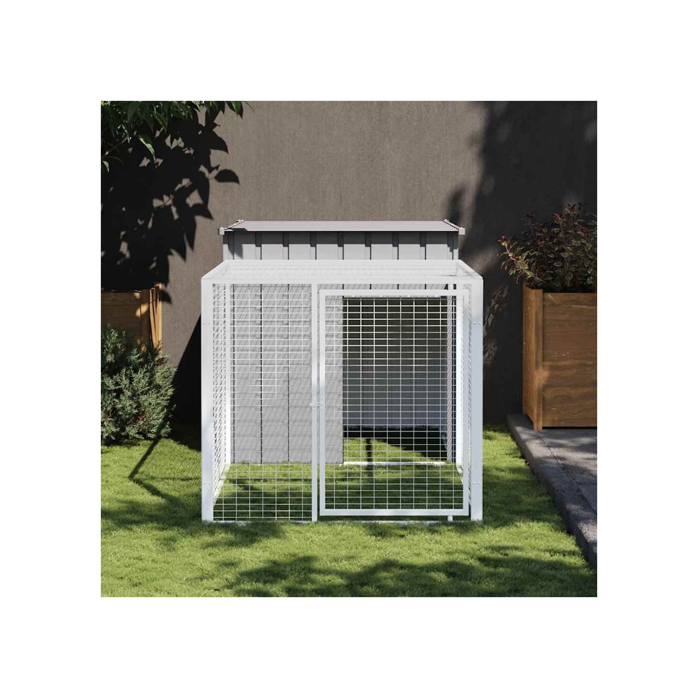 Cage à poulets avec enclos gris clair 110x201x110 cm
