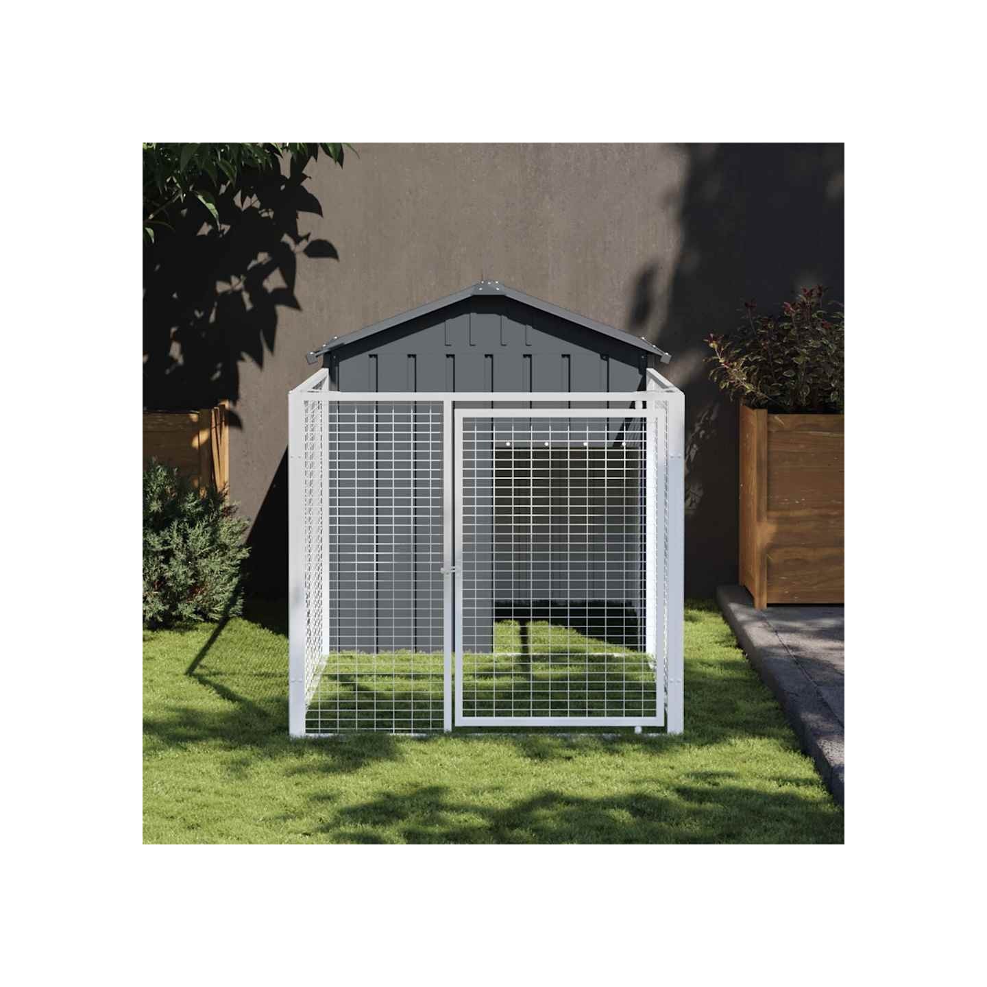 Niche pour chien avec cour anthracite 117x201x123 cm