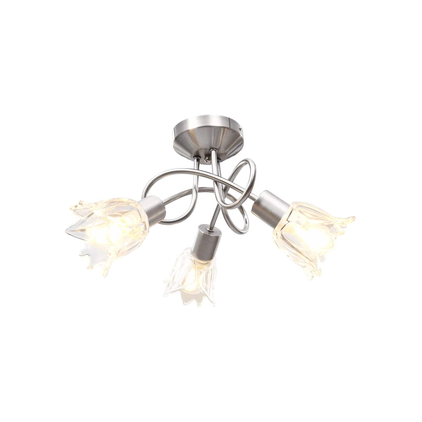 Plafonnier et abat-jour verre transparent 3 ampoules E14 Tulipe