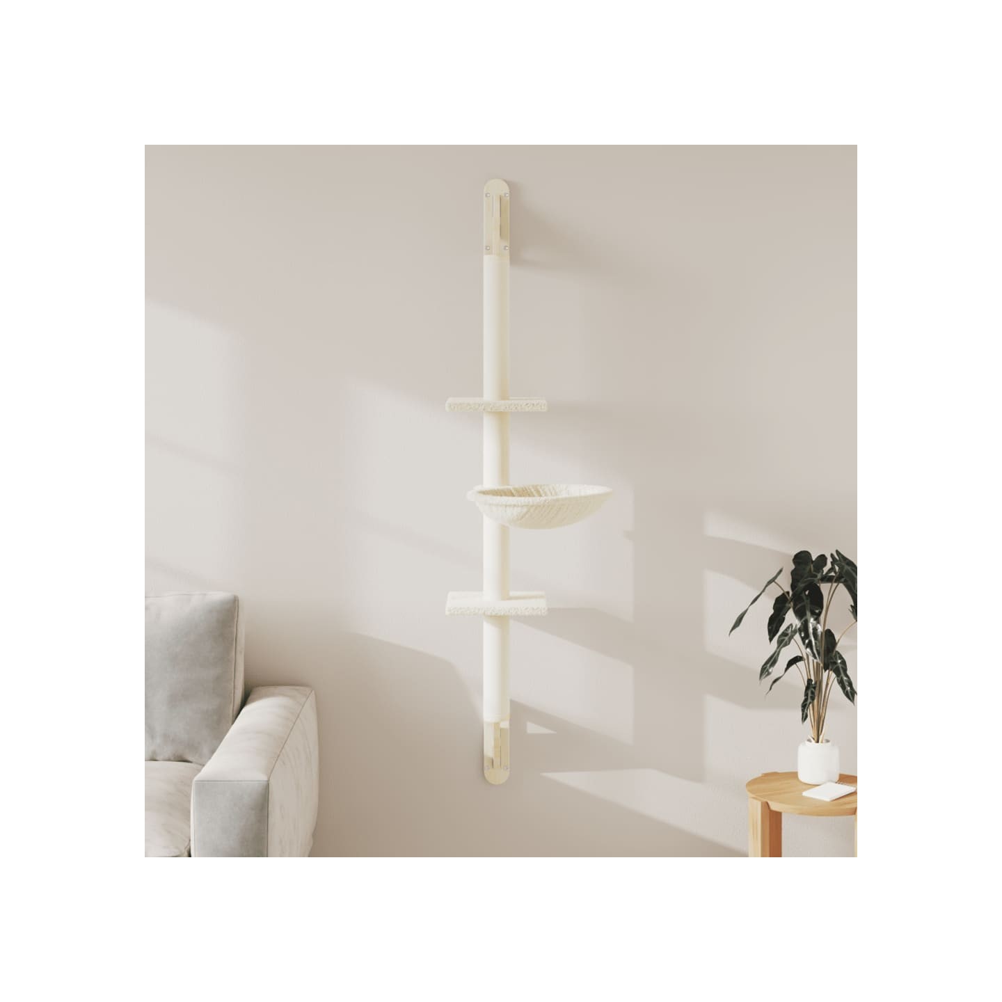 Arbre à chat mural avec griffoir crème 142,5 cm