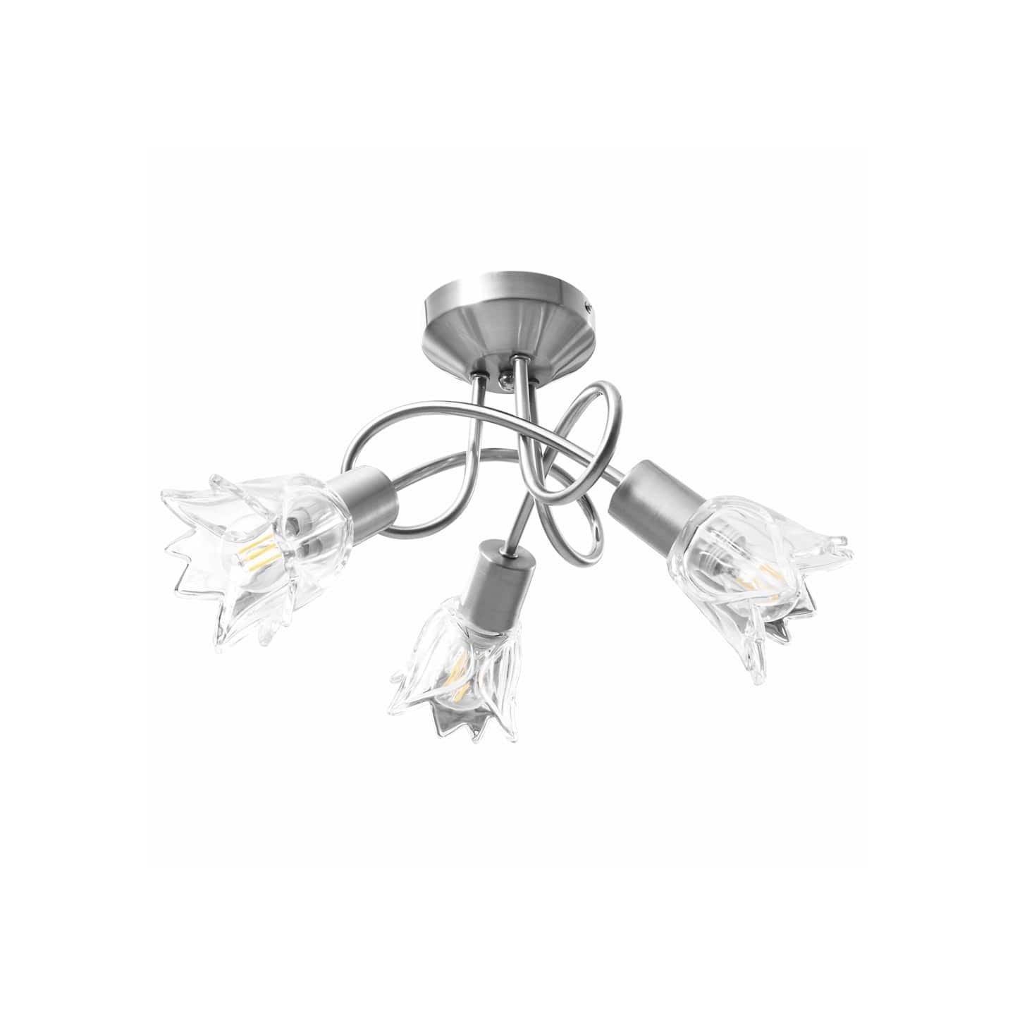 Plafonnier et abat-jour verre transparent 3 ampoules E14 Tulipe