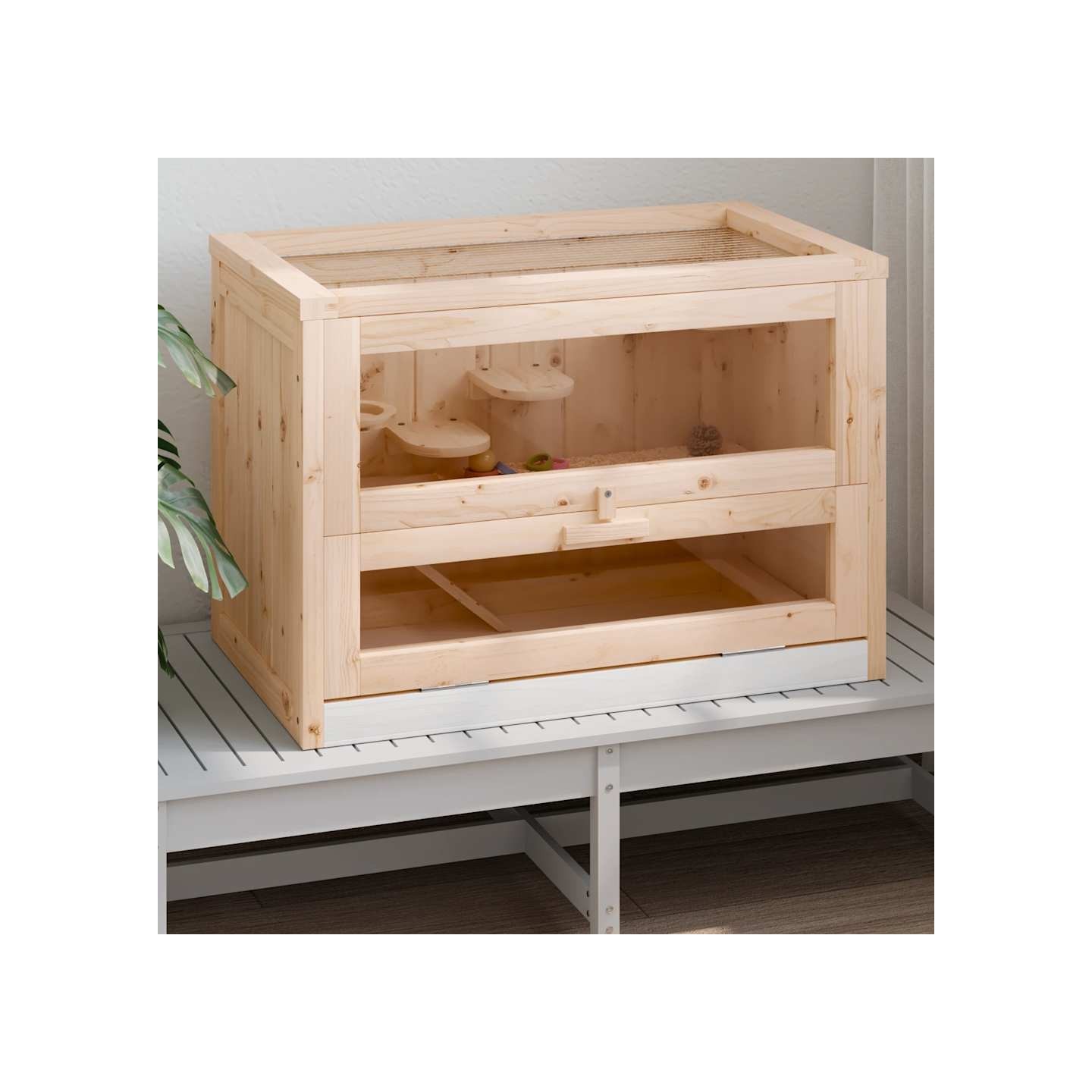 Cage à hamster 60x35,5x42 cm bois massif de sapin