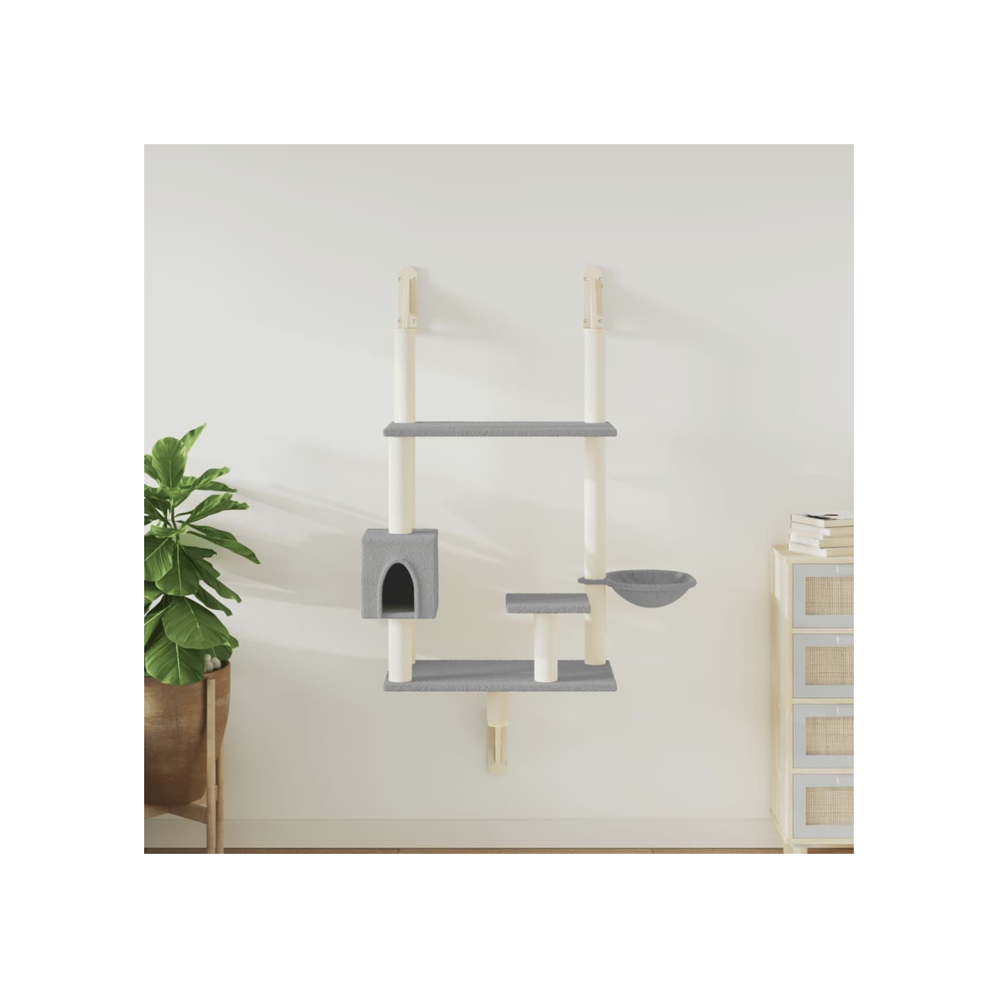 Arbre à chat mural avec griffoir gris clair 153 cm