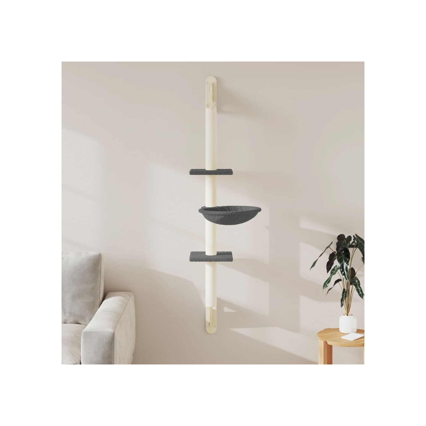 Arbre à chat mural avec griffoir gris foncé 142,5 cm