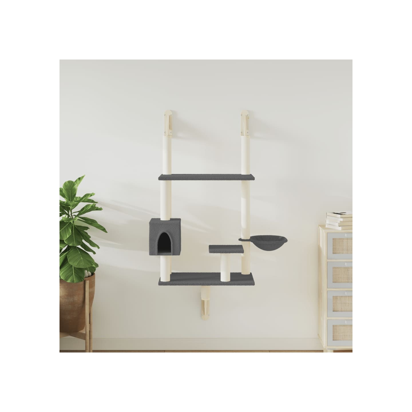 Arbre à chat mural avec griffoir gris foncé 153 cm