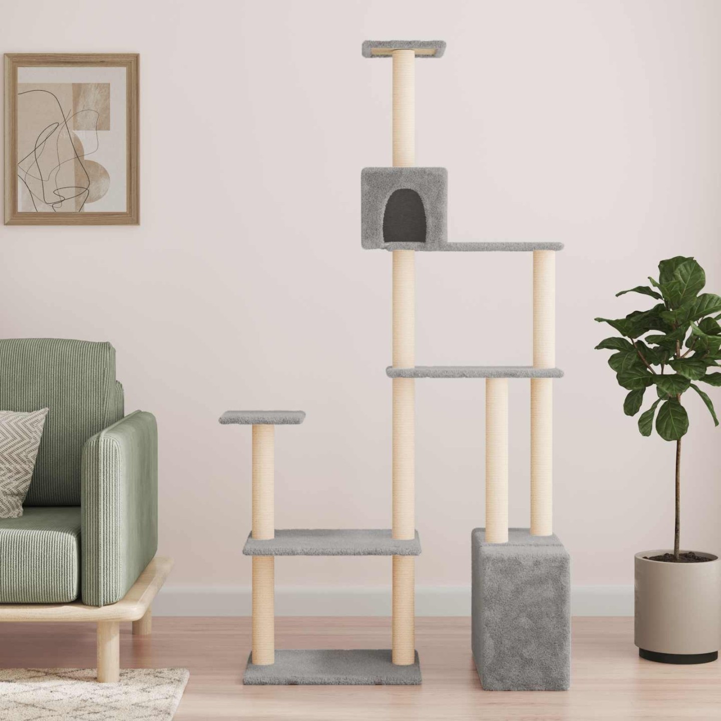 Arbre à chat avec poteaux à griffer en sisal Gris clair