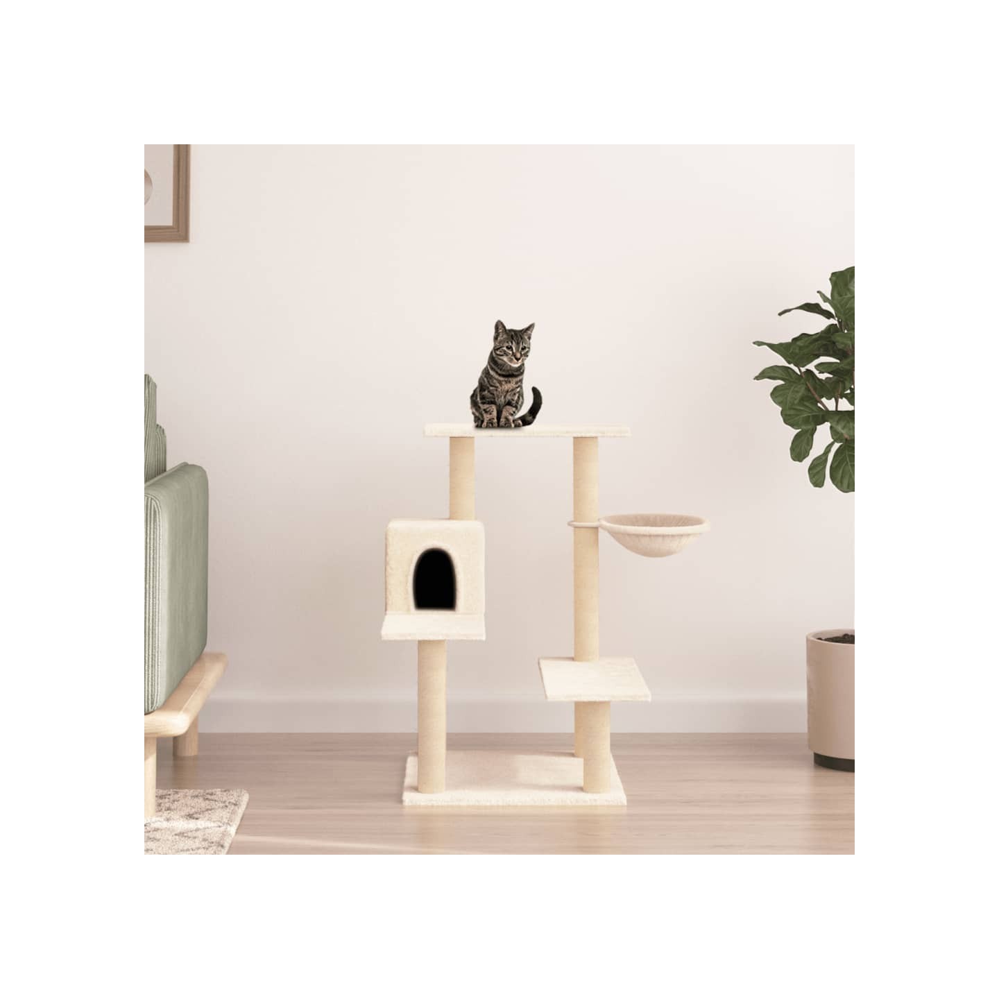 Arbre à chat avec griffoirs en sisal crème 82,5 cm