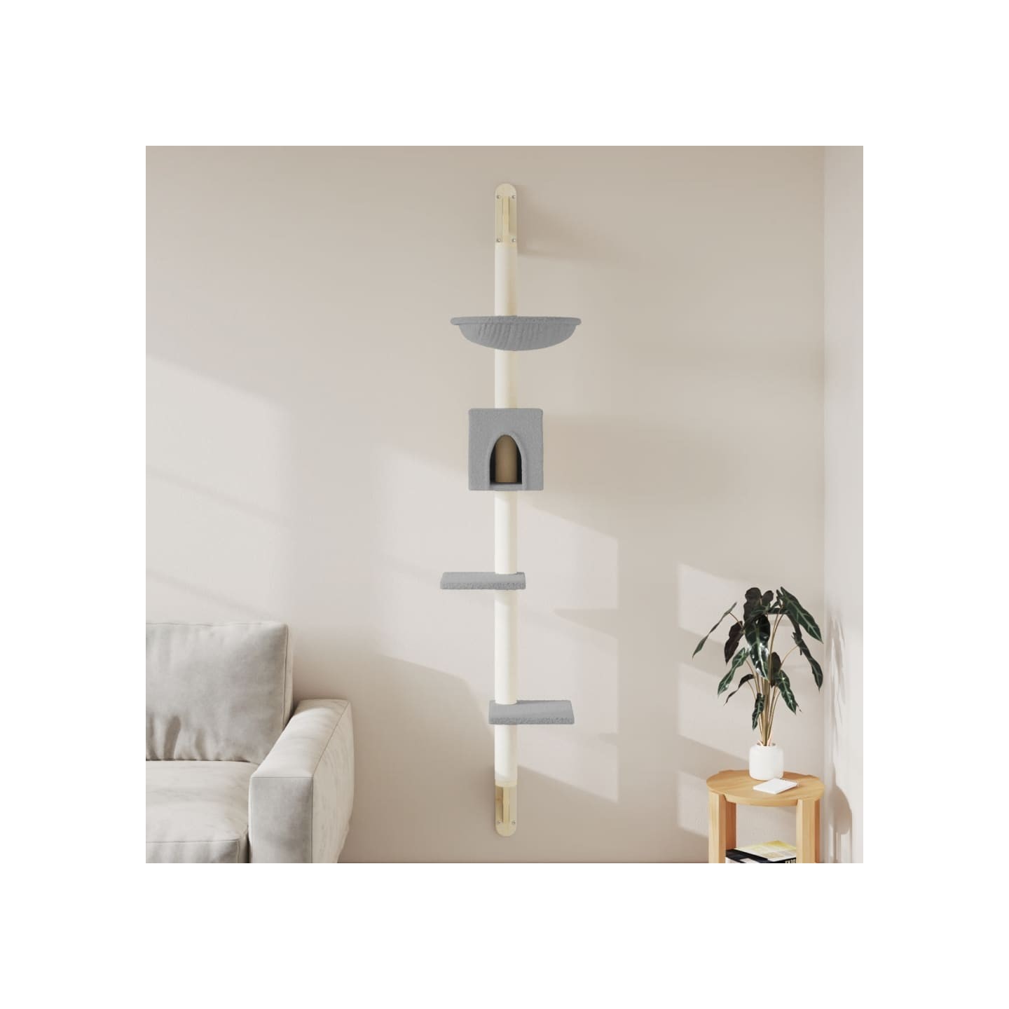 Arbre à chat mural avec griffoir gris clair 187 cm