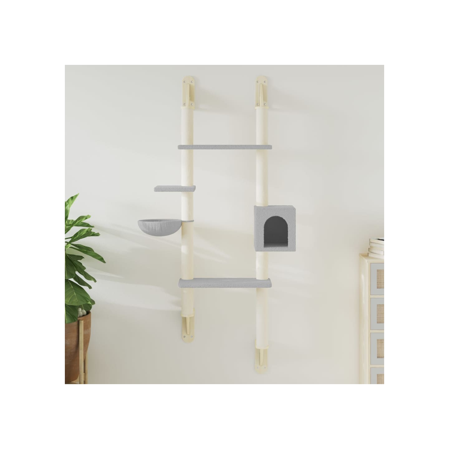 Arbre à chat mural avec griffoir gris clair 180 cm