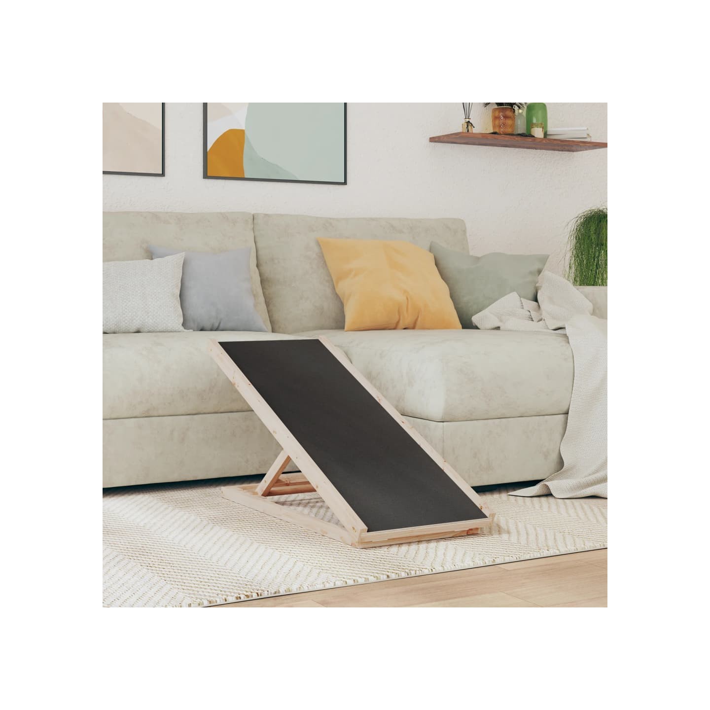 Rampe pour chiens gris 100x40 cm bois de sapin solide