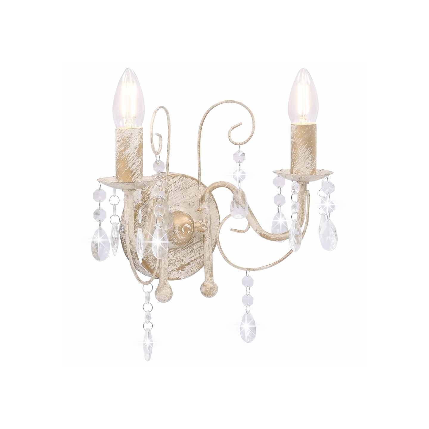 Applique murale à perles Blanc antique 2 ampoules E14