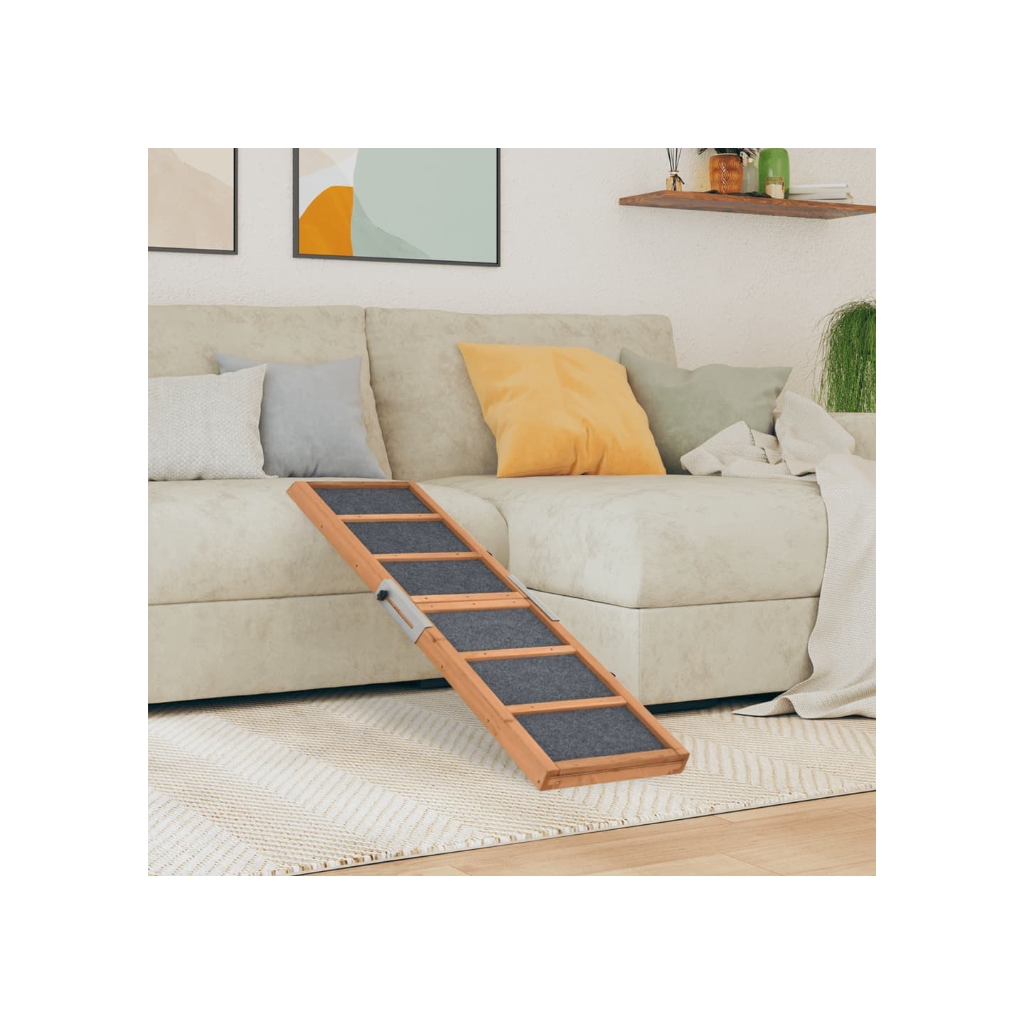Rampe pour chiens gris 120x30 cm bois de sapin solide