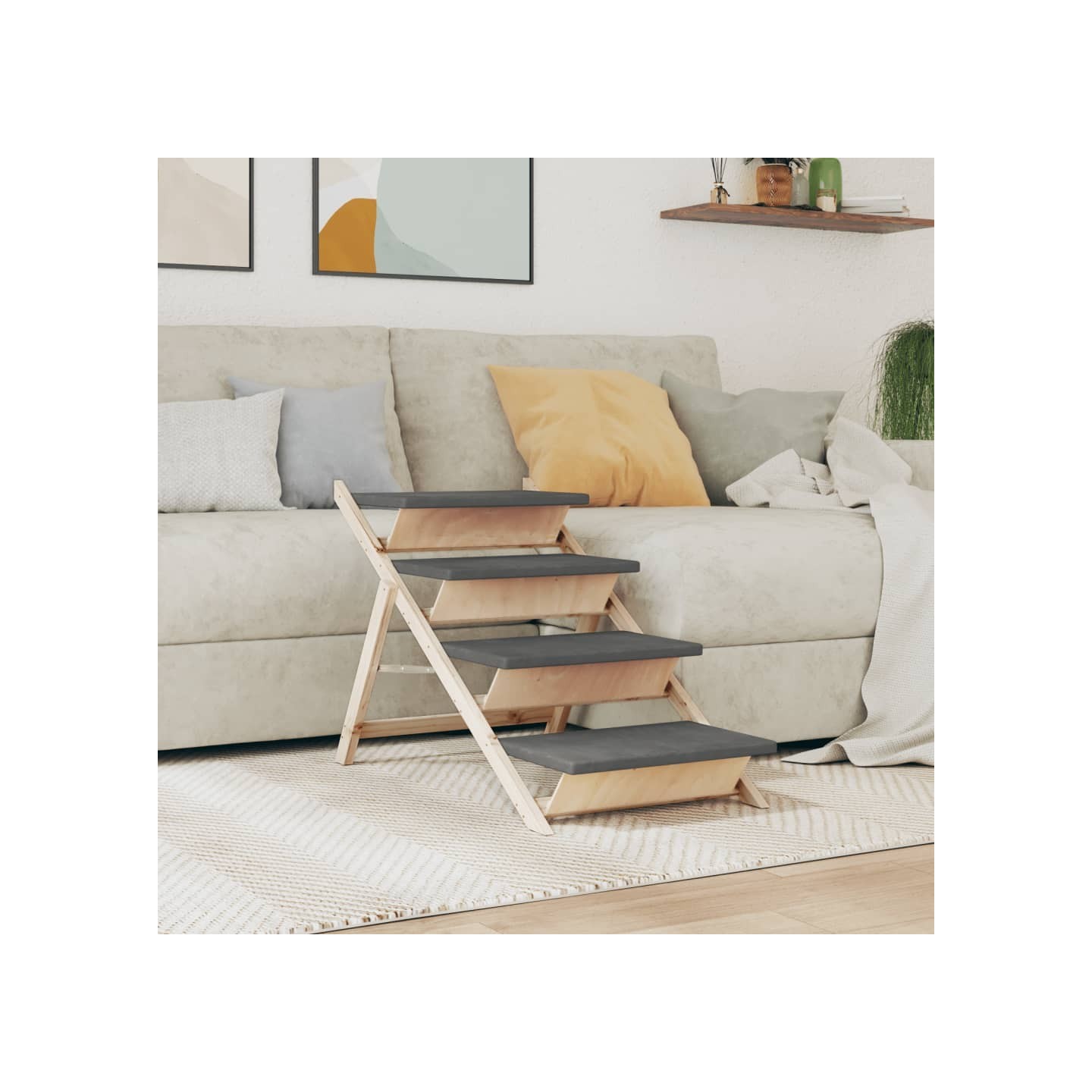 Escalier pour chiens gris 105x47 cm bois de sapin solide