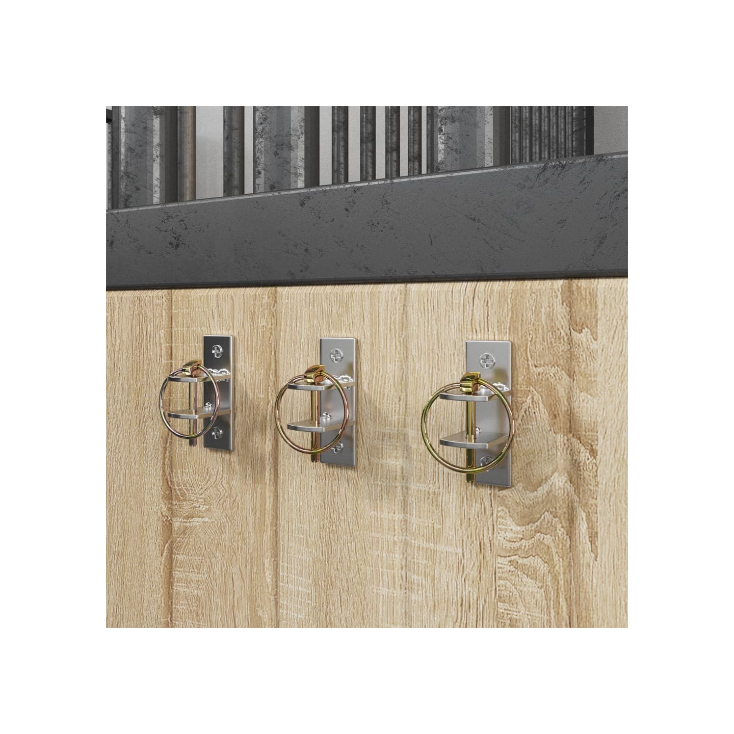 Crochets de seau 3 pcs mural argenté et marron acier