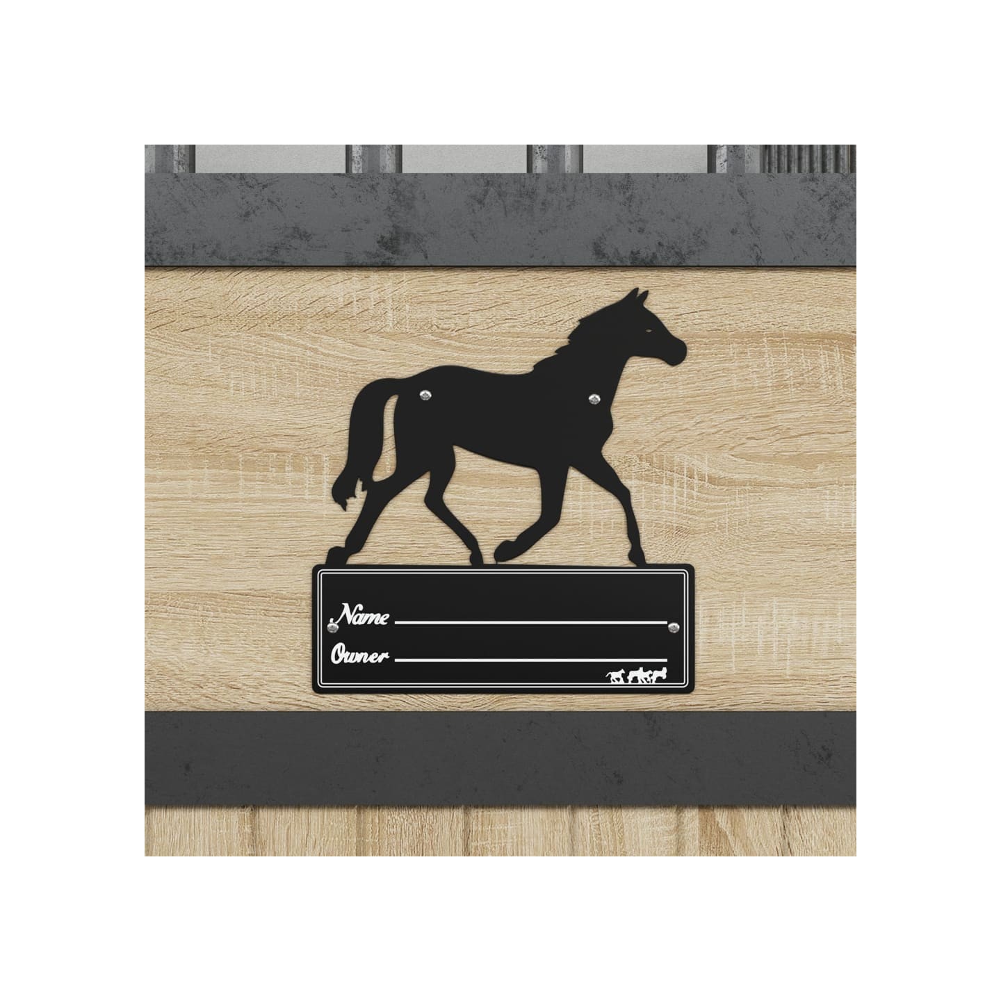 Plaque signalétique d’écurie noir acier
