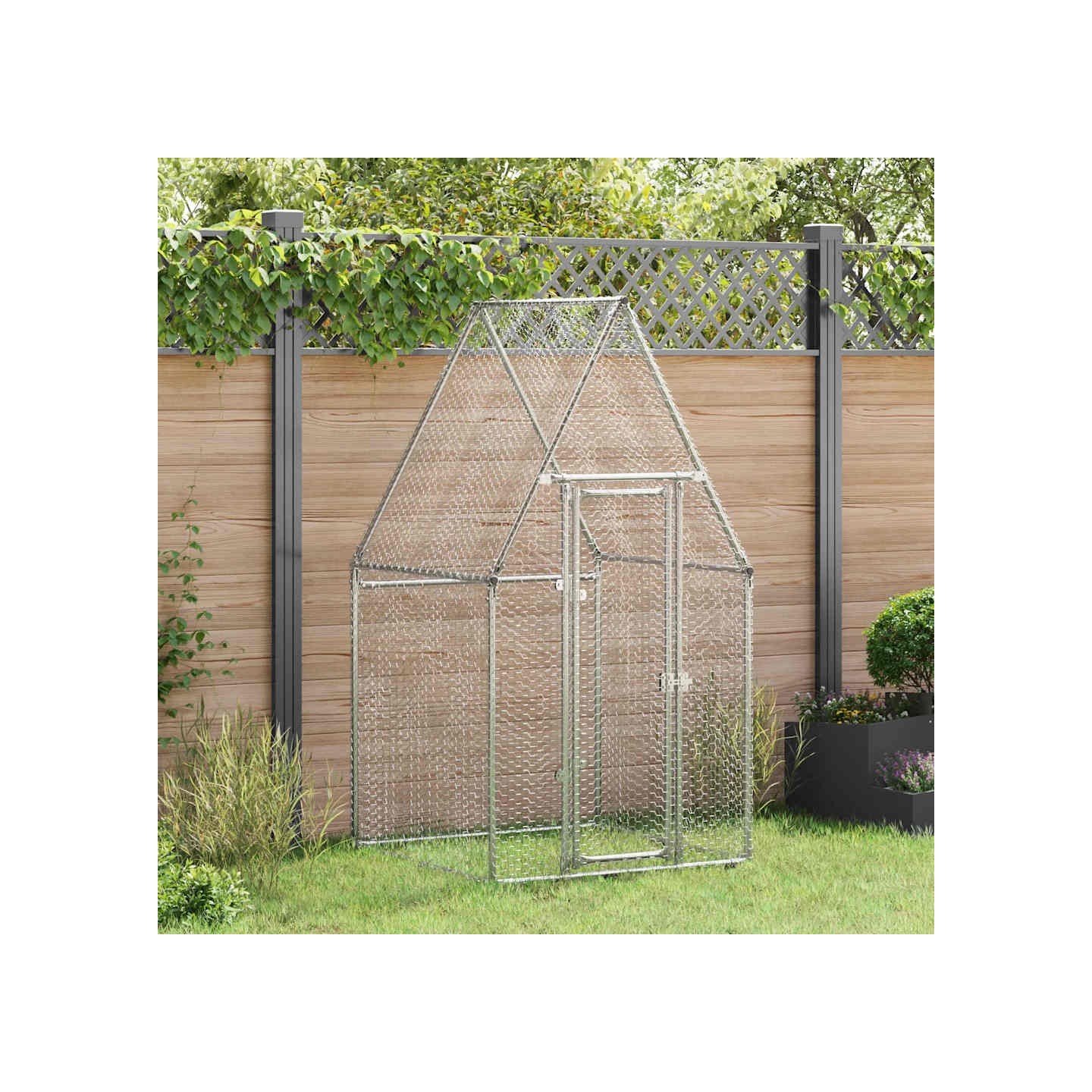 Cage pour poules argenté 100x100x190 cm acier galvanisé
