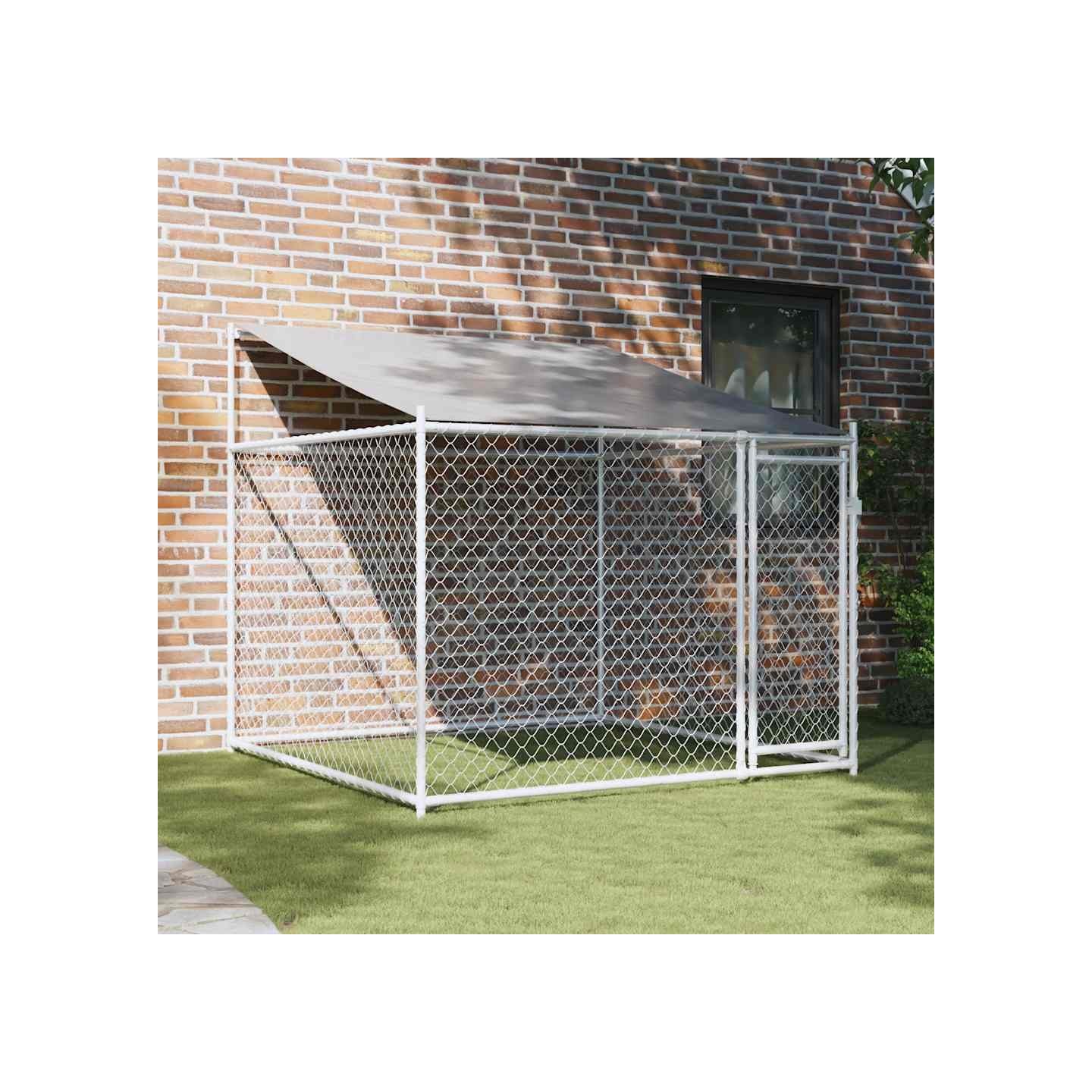 Cage pour chien avec toit et porte gris 2x2x2 m acier galvanisé