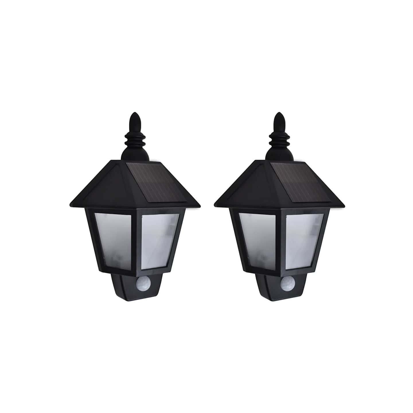 Appliques murales solaires 2 pcs avec capteur de mouvement Noir