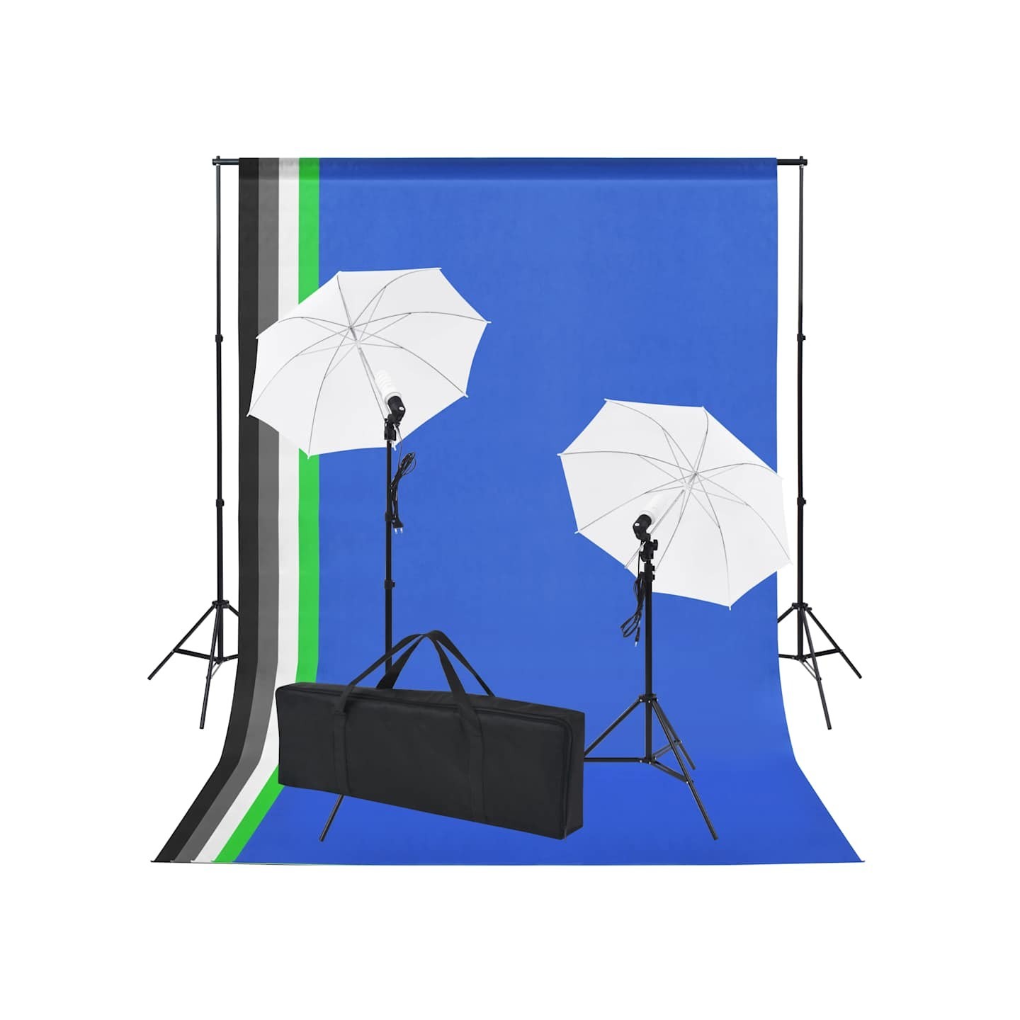Kit de studio photo 5 toiles de fond colorées et 2 ombrelles