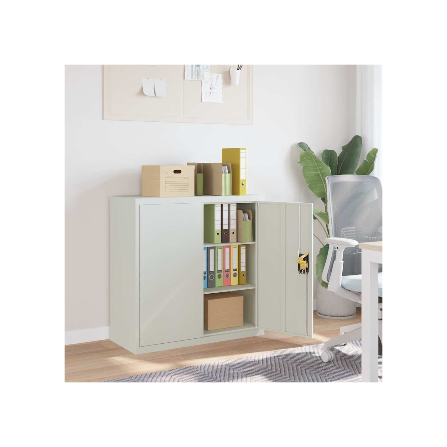 Armoire de bureau avec 2 portes Gris 90 cm Acier