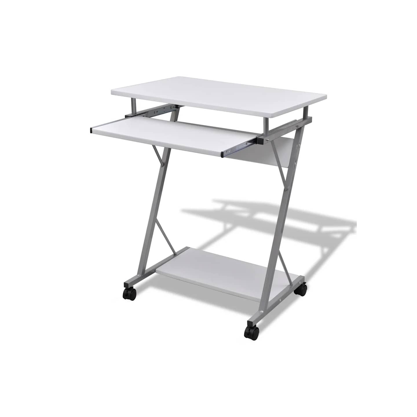 Bureau d'ordinateur compact avec plateau à clavier Blanc