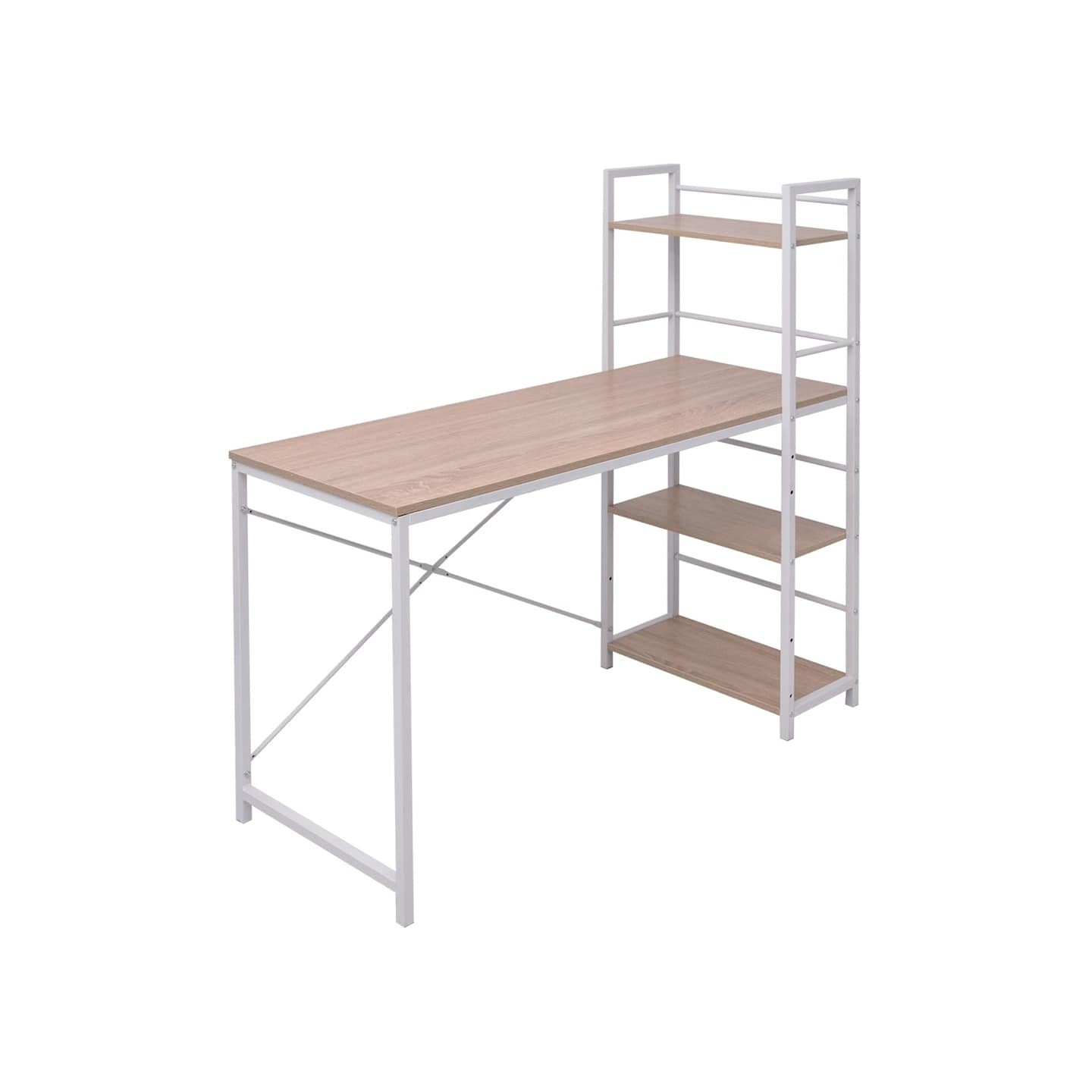 Bureau avec bibliothèque à 4 niveaux chêne