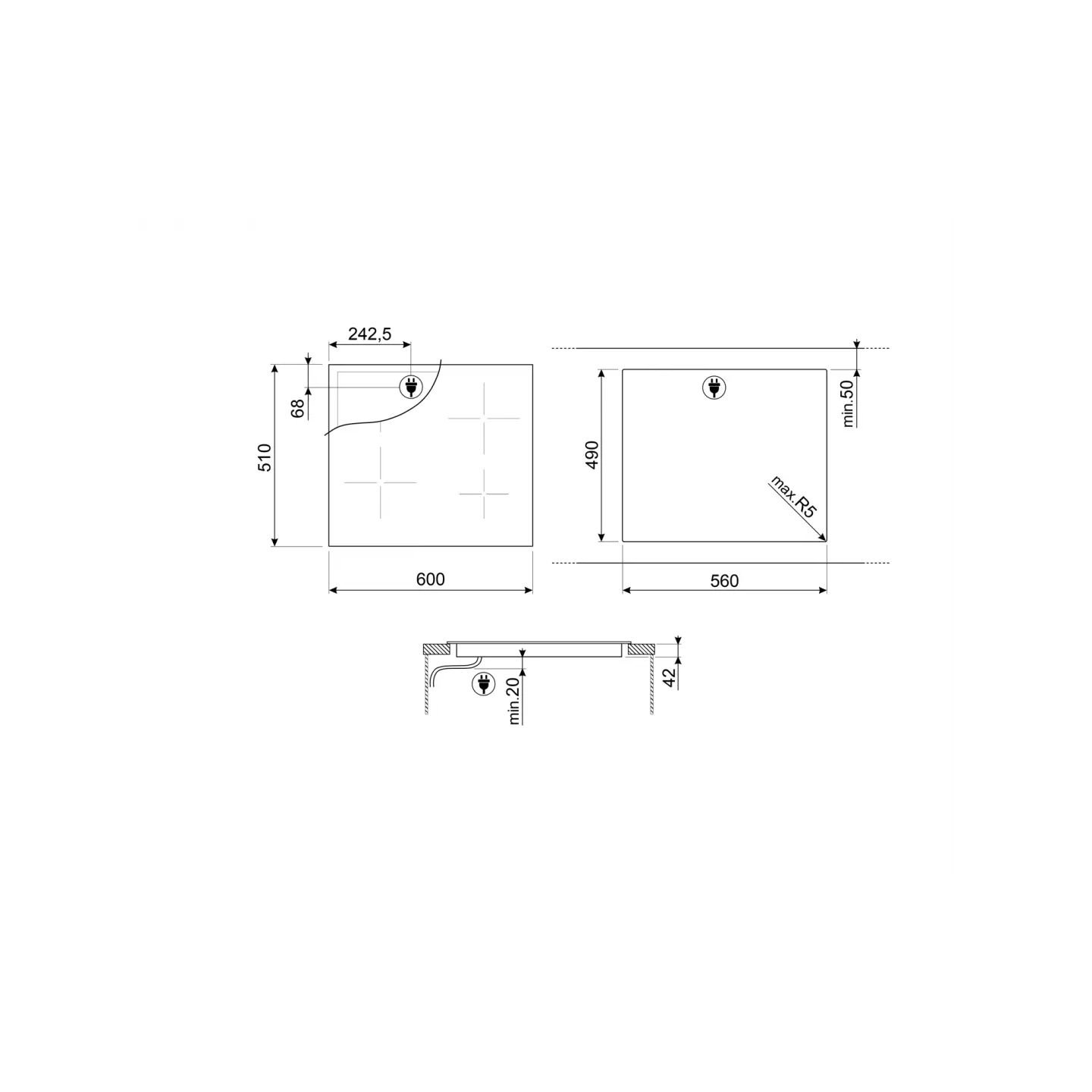 Plaque vitrocéramique Smeg SE264TD2 4 foyers 60 cm | Nimestore