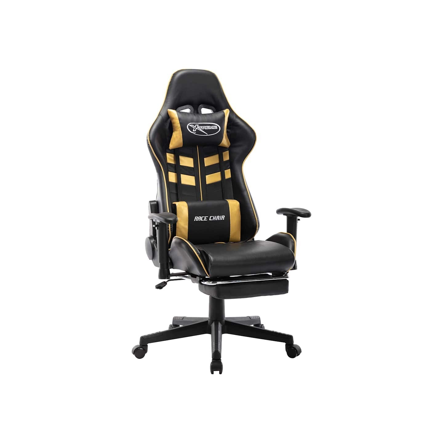 Chaise de jeu avec repose-pied Noir et doré Cuir artificiel