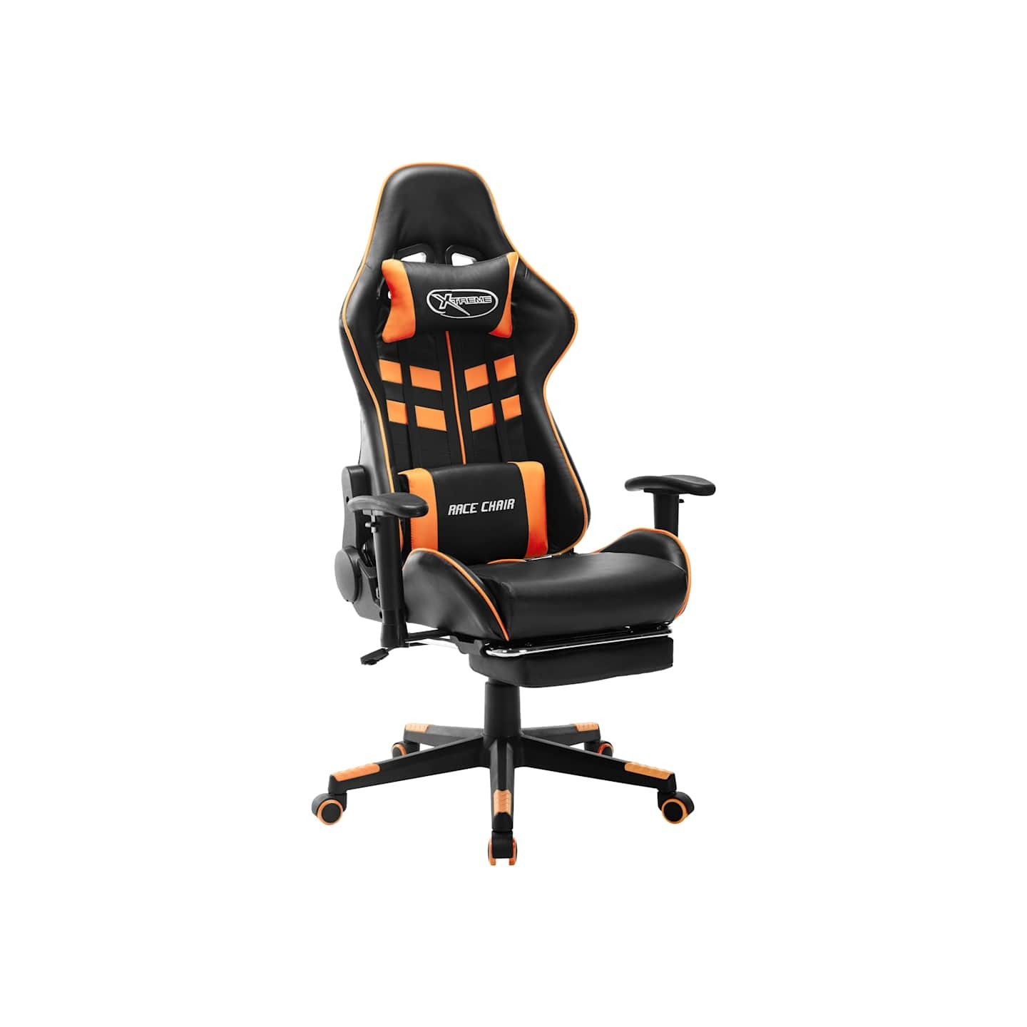 Chaise de jeu avec repose-pied Noir et orange Cuir artificiel