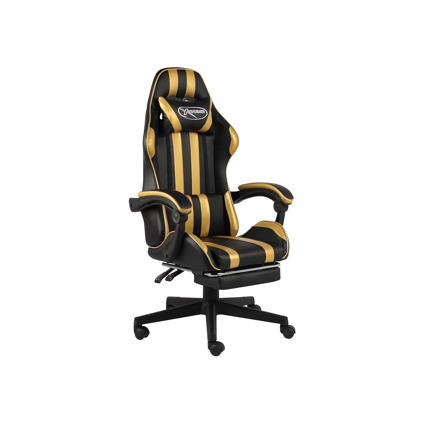Fauteuil de jeux vidéo avec repose-pied Noir et doré Similicuir