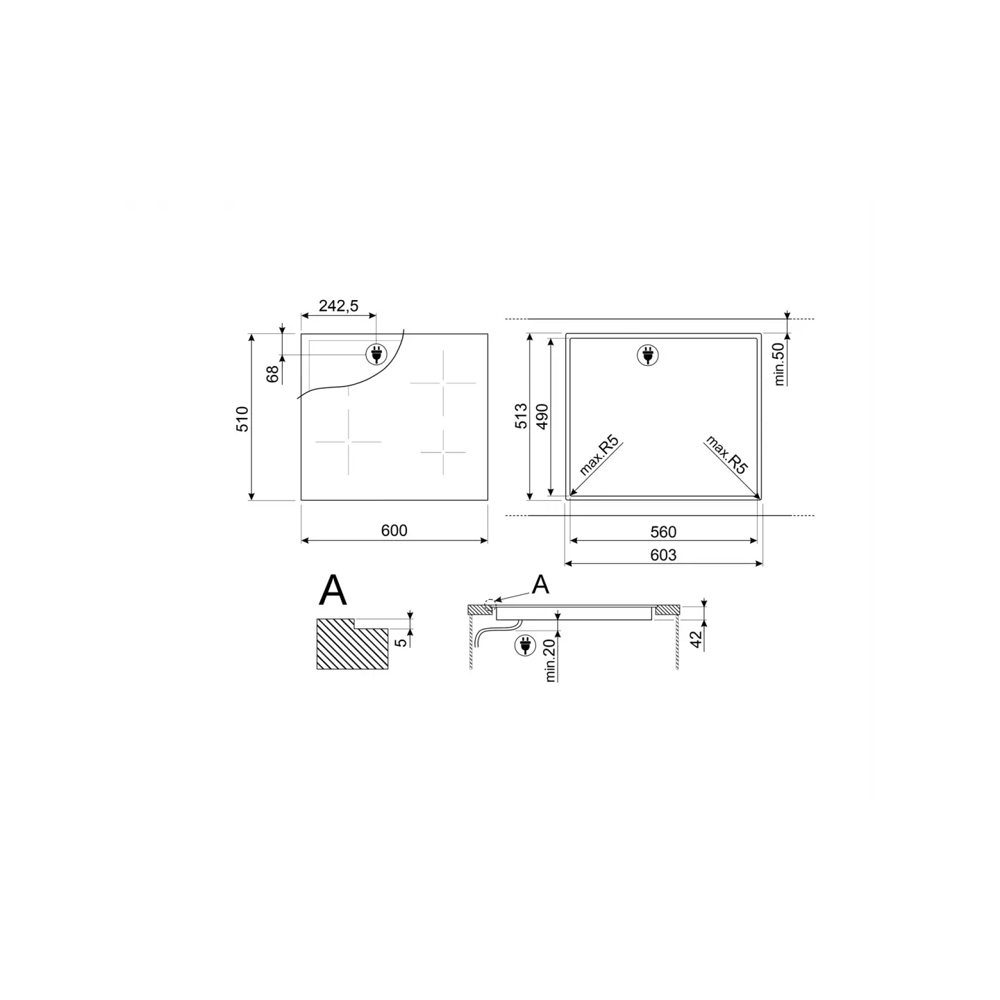 Plaque vitrocéramique Smeg SE263TD2 3 foyers 60 cm | Nimestore