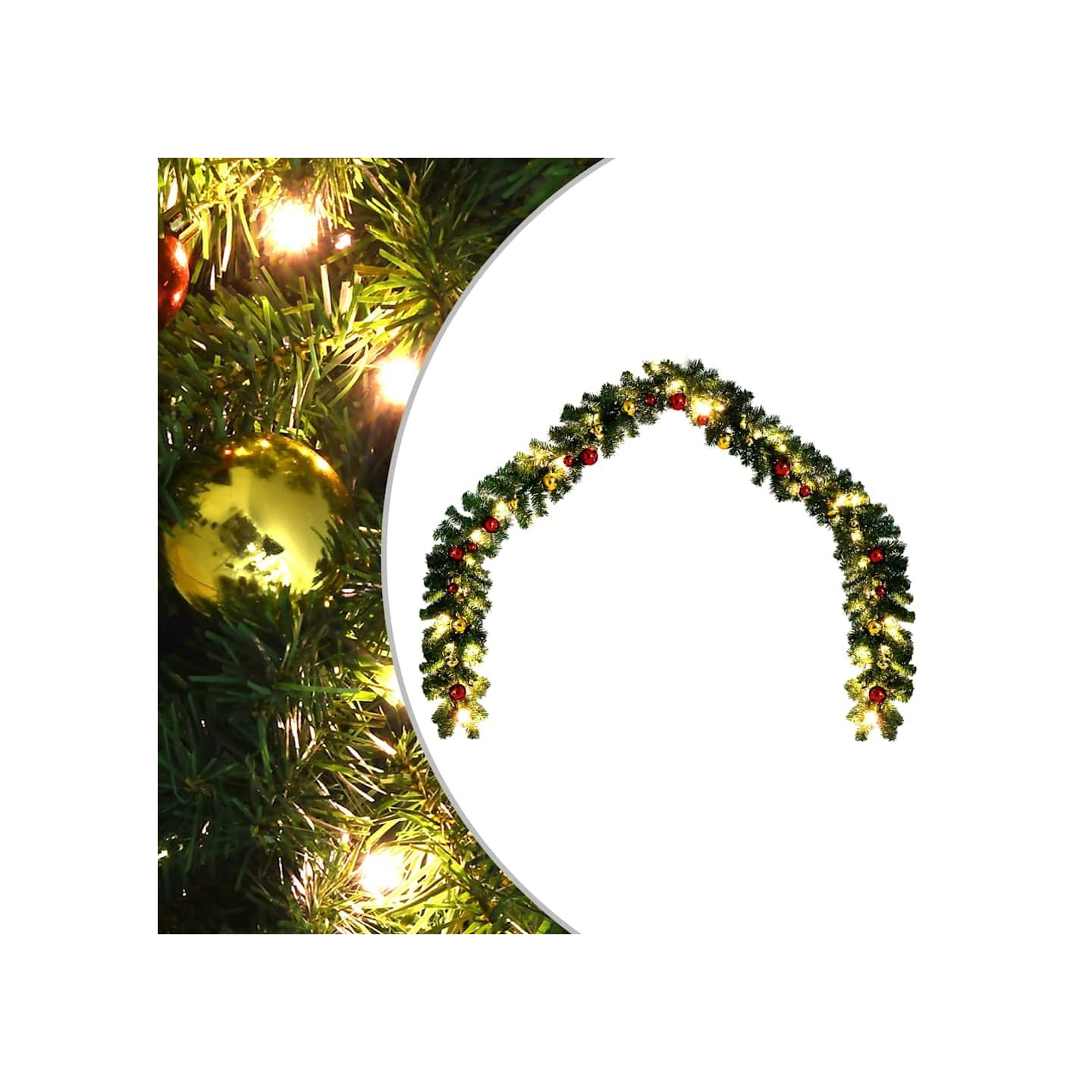 Guirlande de Noël décorée avec boules et lumières LED 5 m