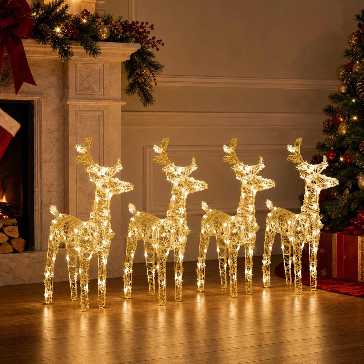Rennes de Noël 4 pcs 160 LED Blanc chaud Acrylique