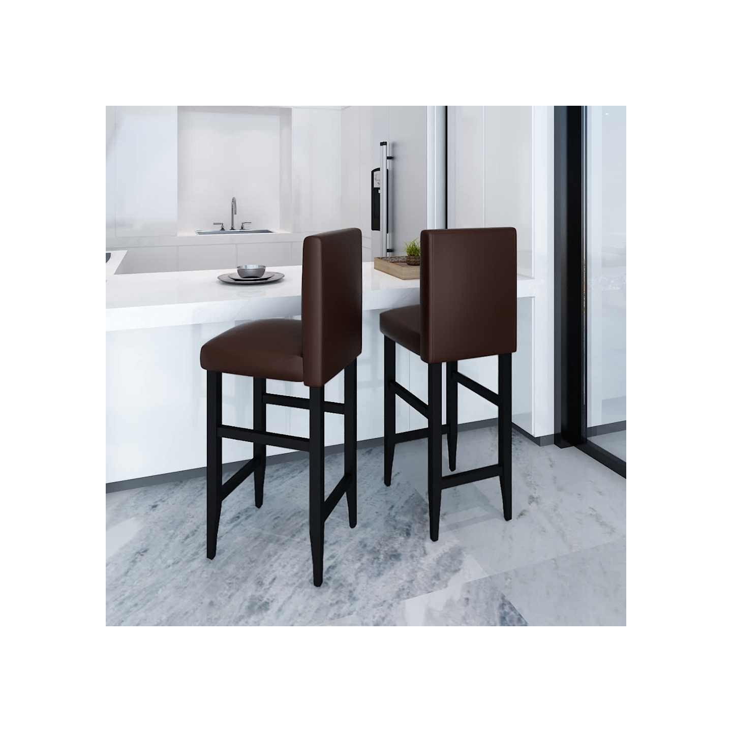 Tabourets de bar lot de 2 marron foncé similicuir