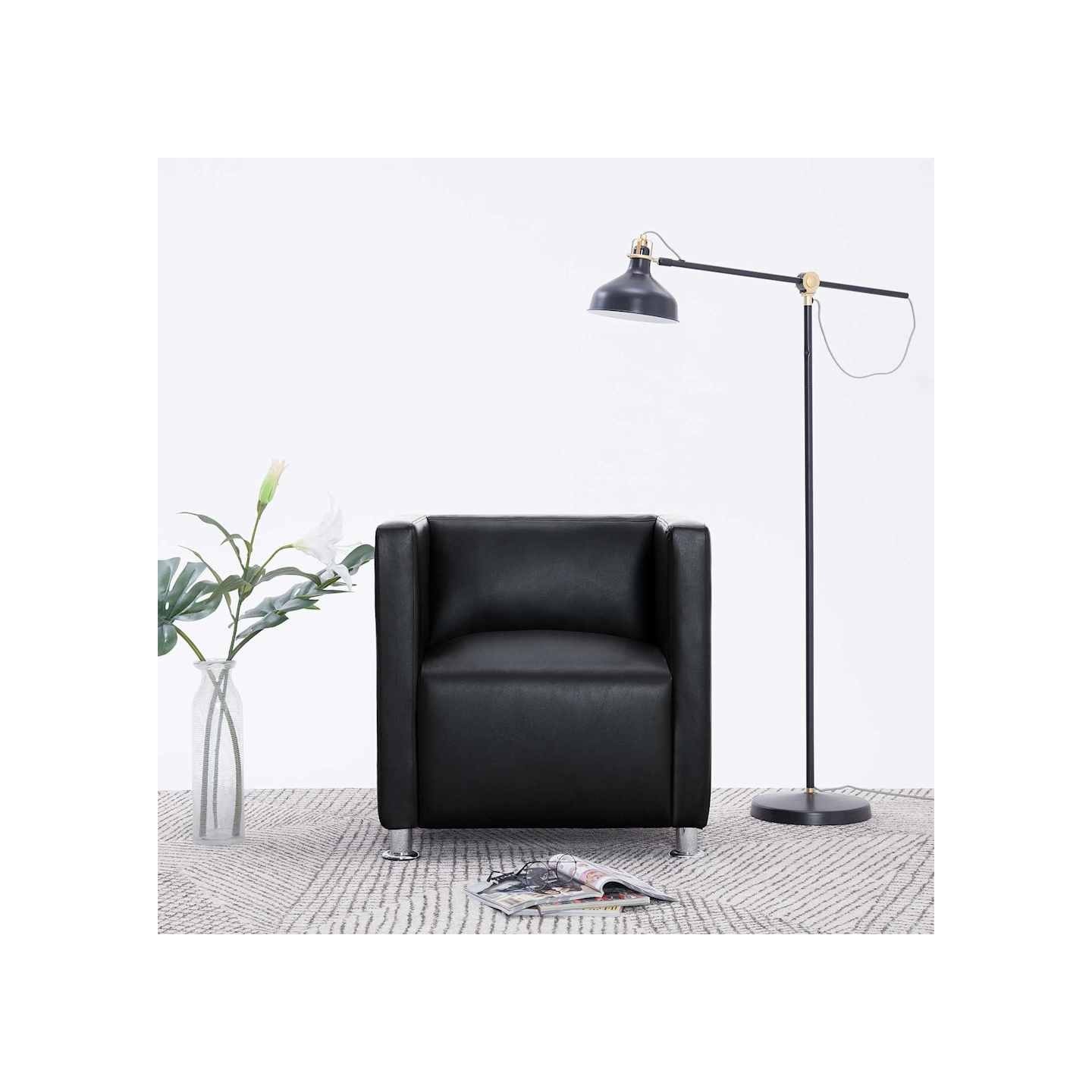 Fauteuil cube noir similicuir