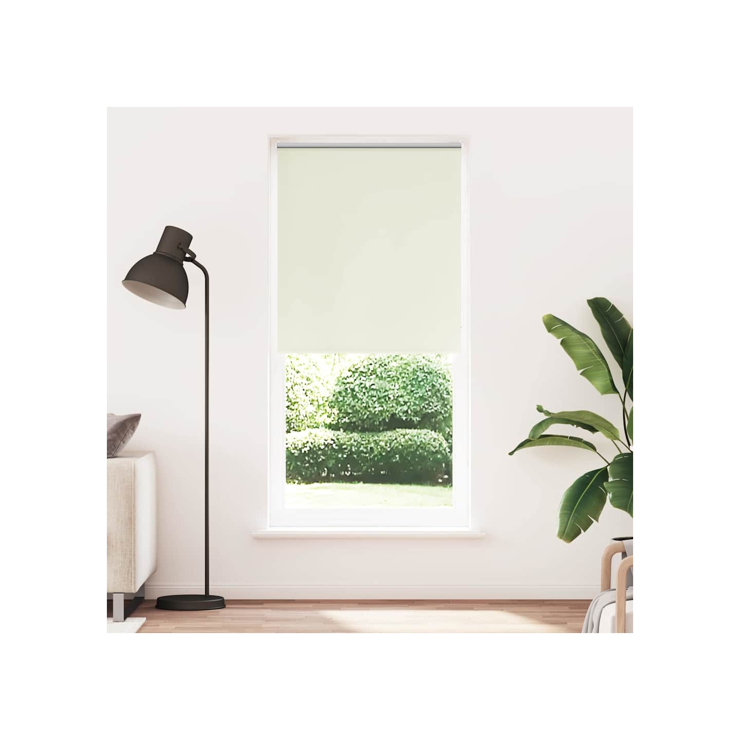 Store enrouleur occultant 124,4 x 230 cm, largeur du tissu 120 cm, blanc cassé