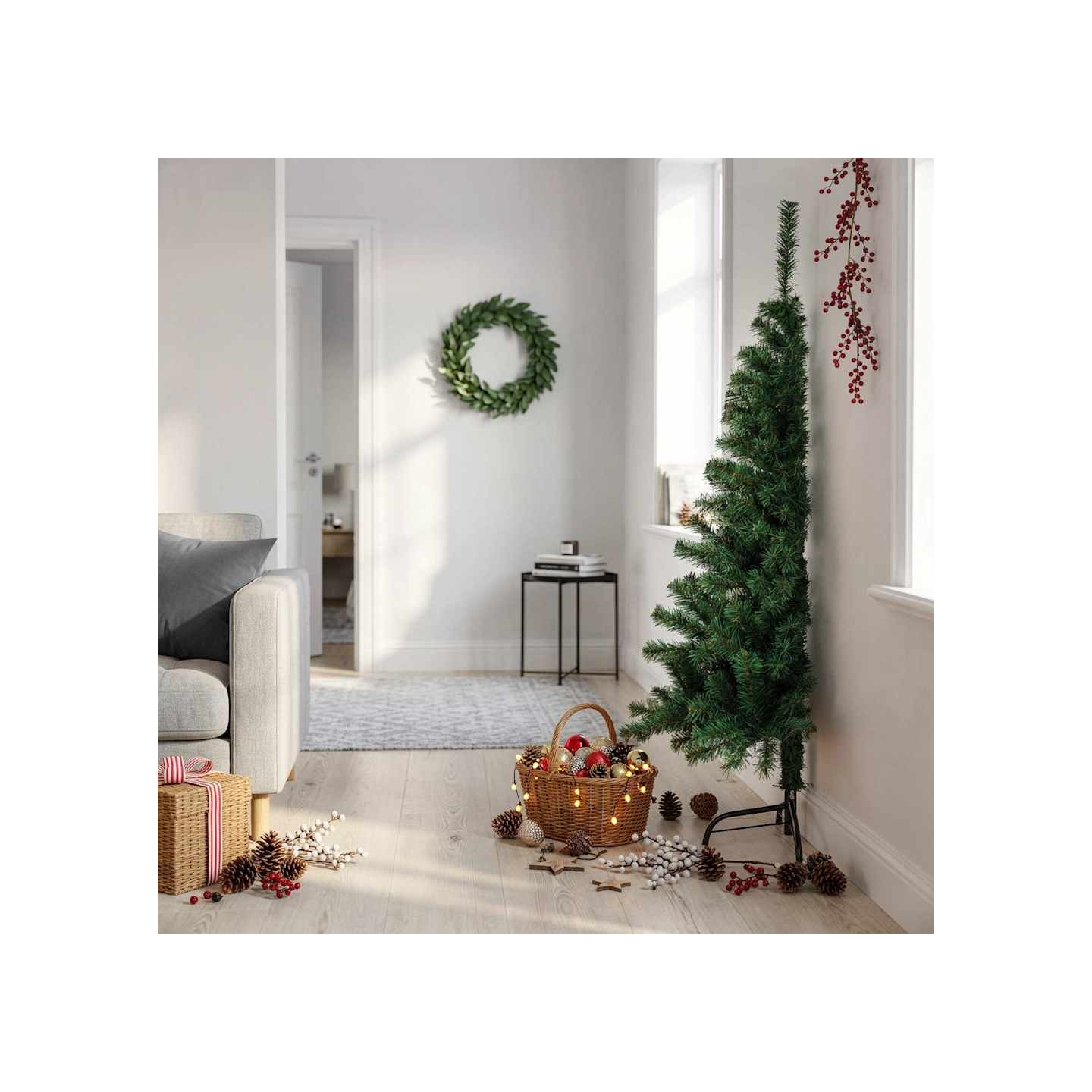 Sapin de Noël artificiel moitié avec support vert 150 cm PVC