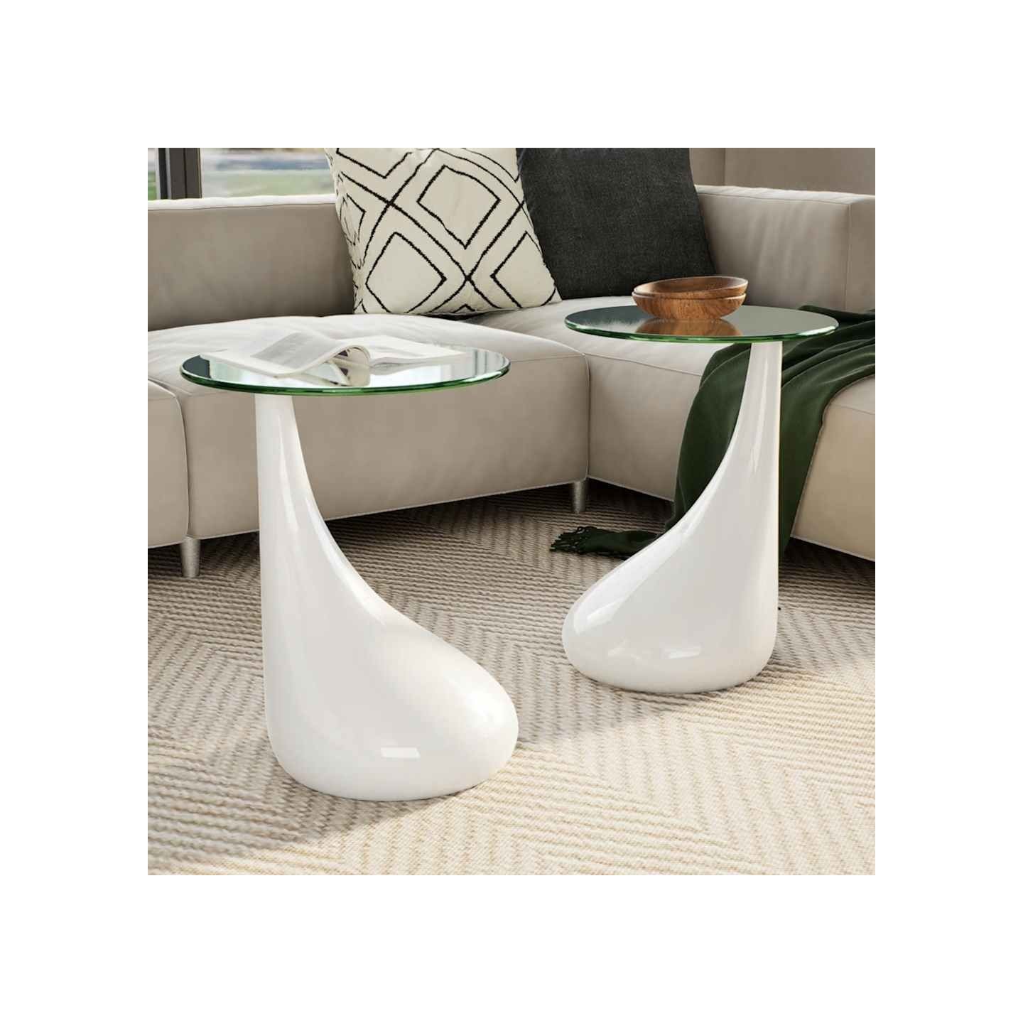 Table basse et dessus de table Verre rond Blanc brillant 2 pcs