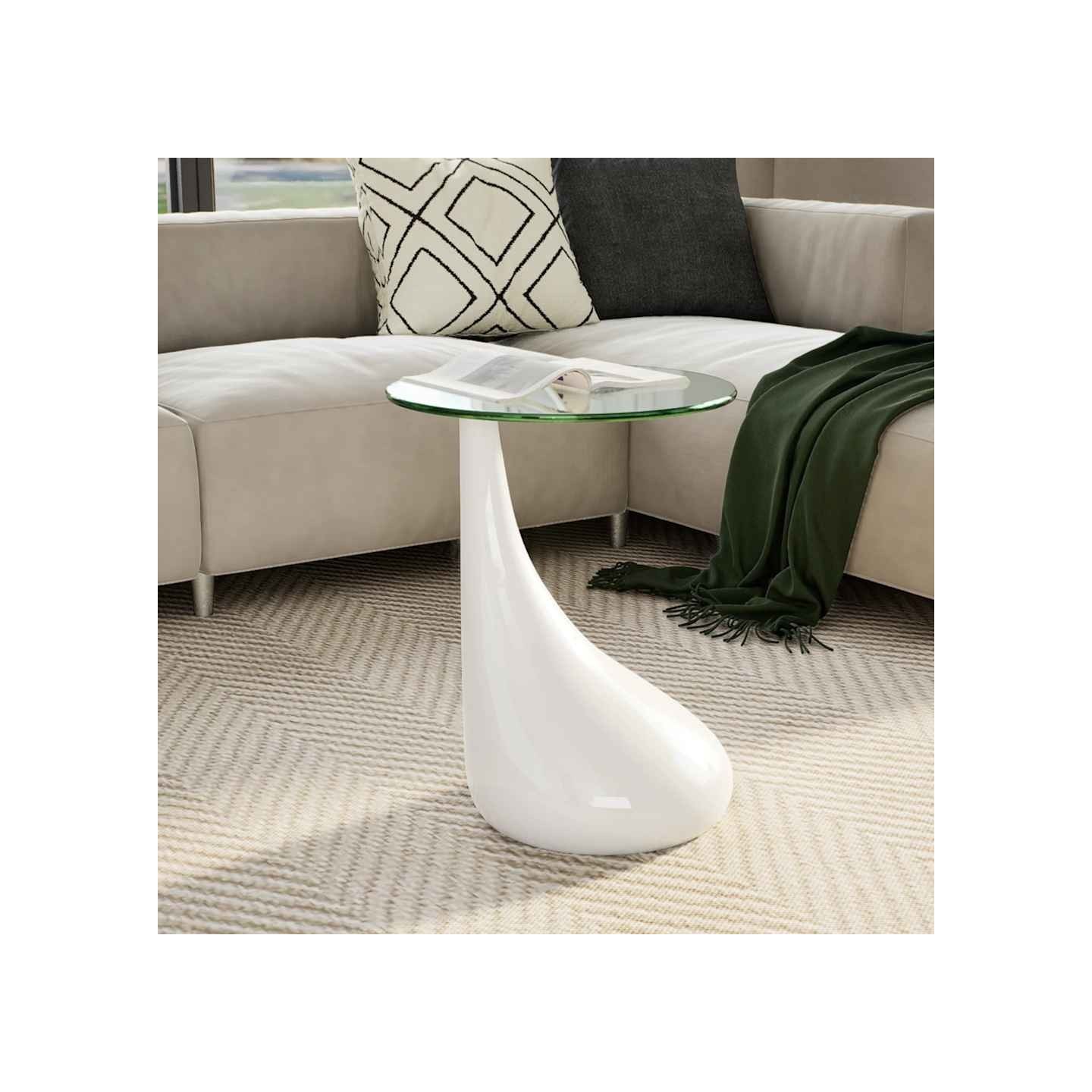 Table basse avec dessus de table en verre rond Blanc brillant