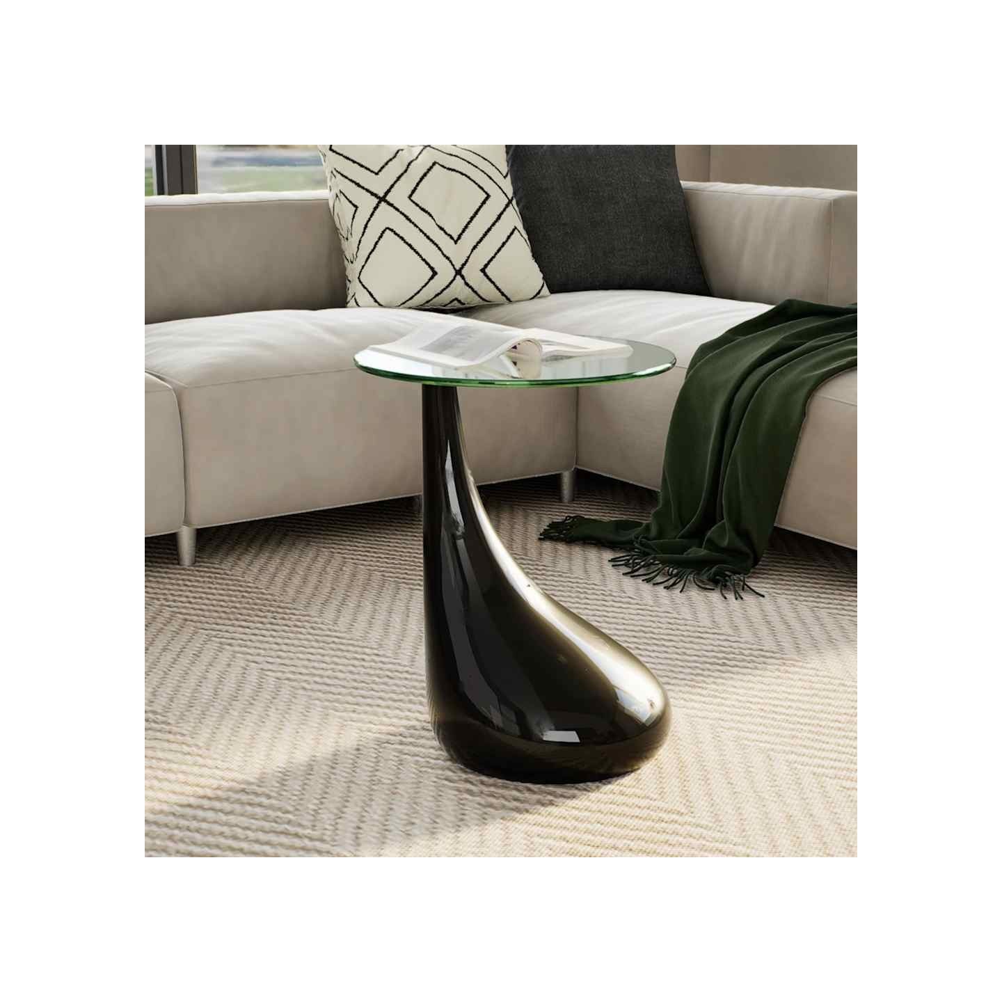 Table basse avec dessus de table en verre rond Noir brillant